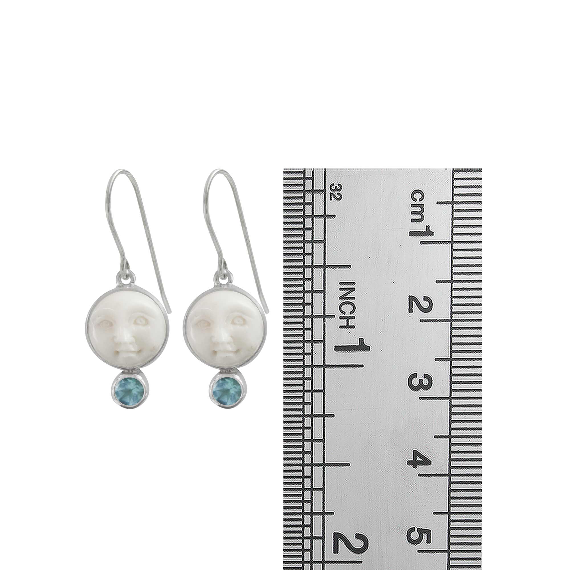 Sterling Silver Earring With Bone Face & Round Stone