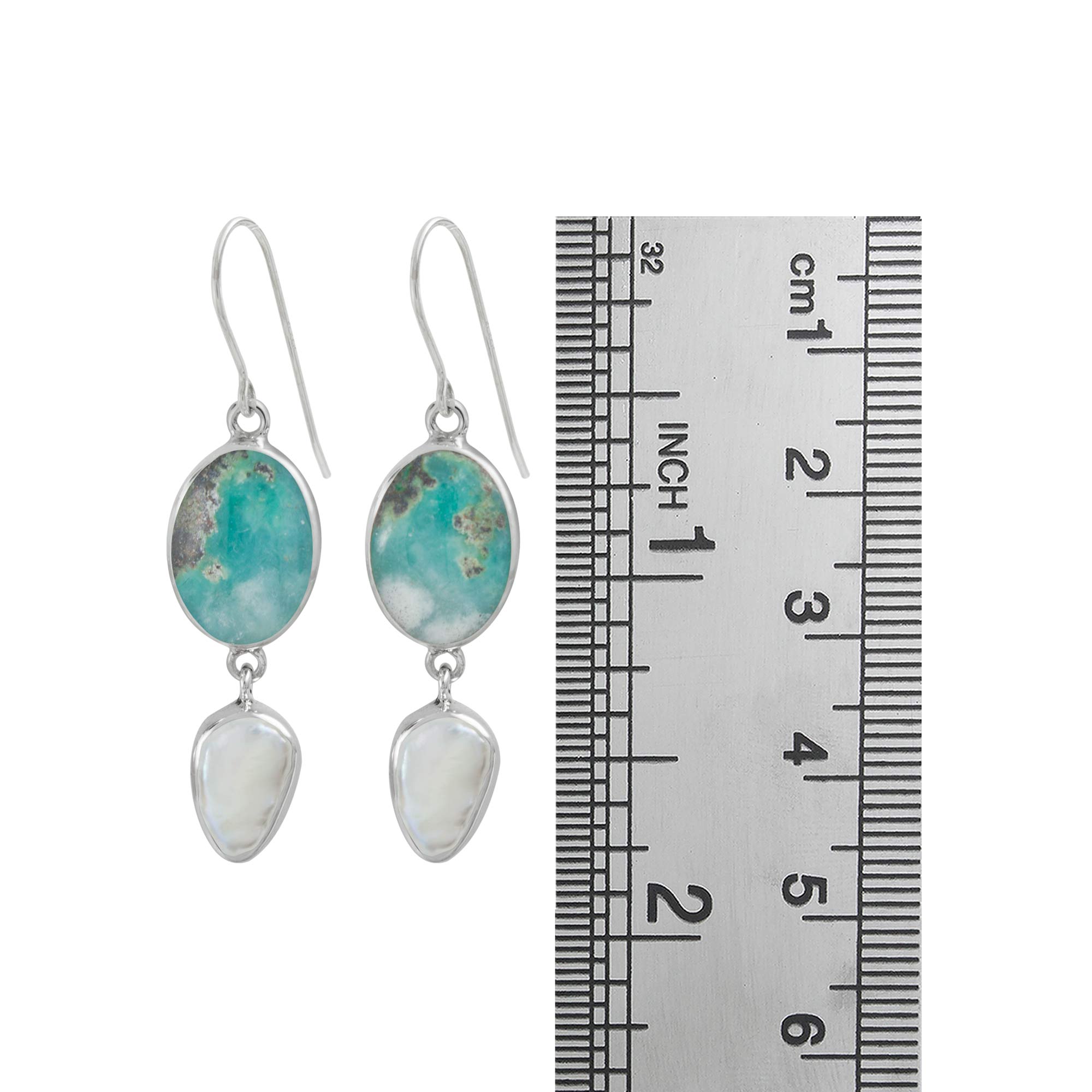 Sterling Silver Earring With Peruvian Opal, Pearl Drop