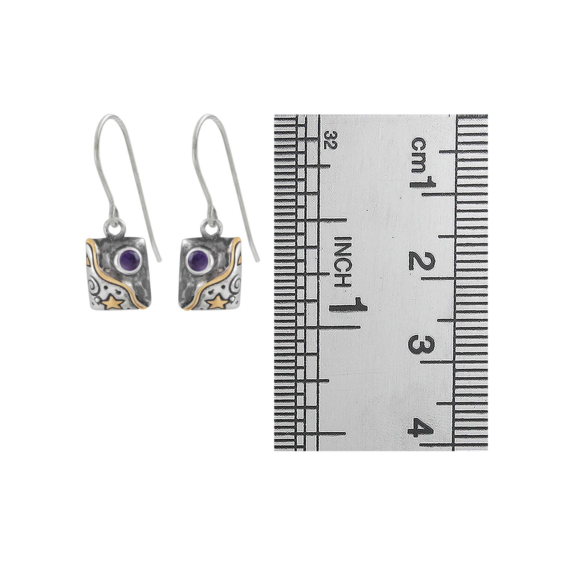 Sterling Silver Earring Galaxy Rectangle Component With Amethyst Round