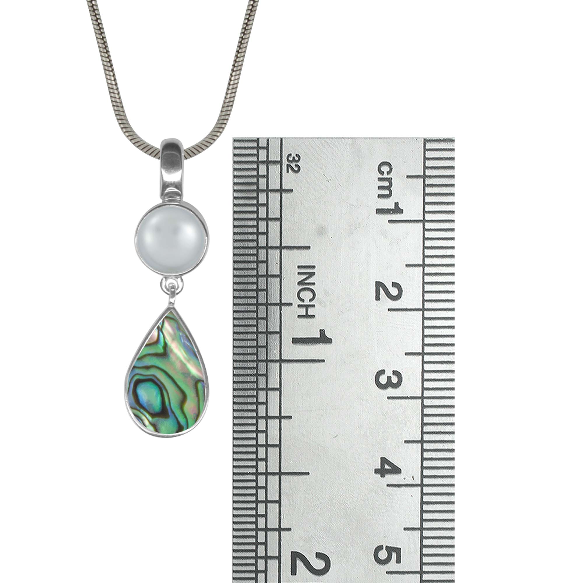 Sterling Silver Pendant With Round Pearl, Pear Paua Drop Stone