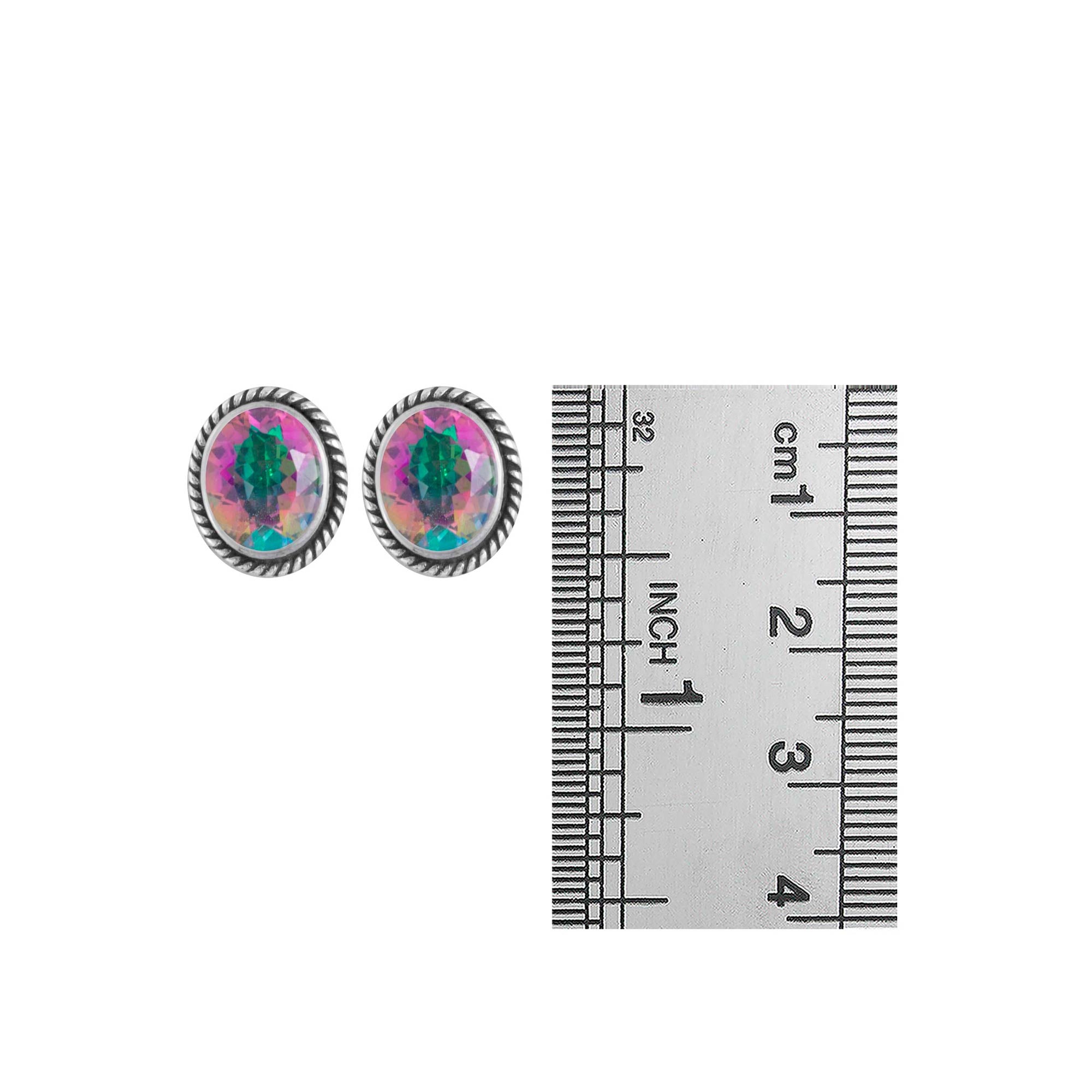 Sterling Silver Earring Princess Wire Collection With Mystic Topaz Oval Stud