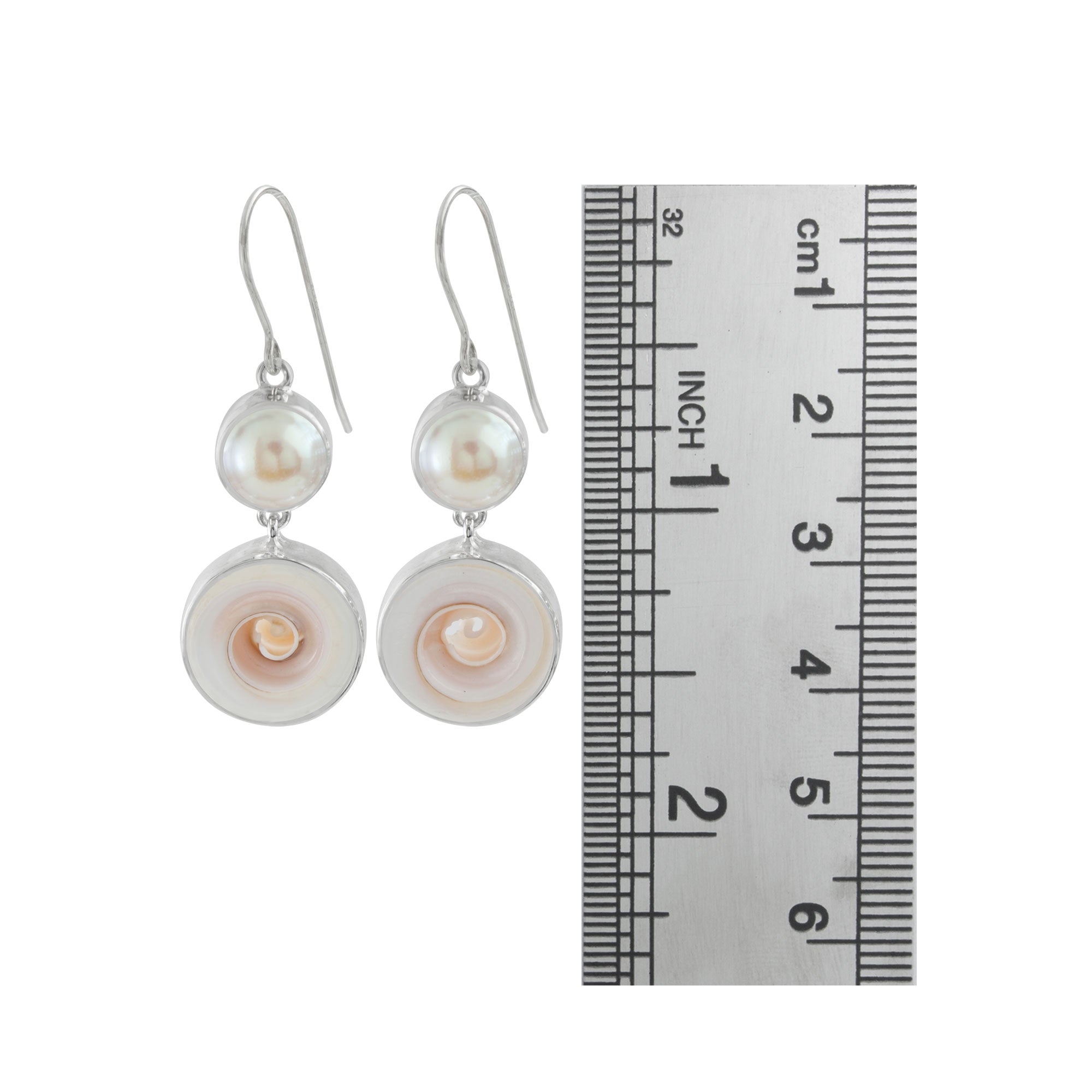Sterling Silver Earring With Shell Spiral And Pearl Cream