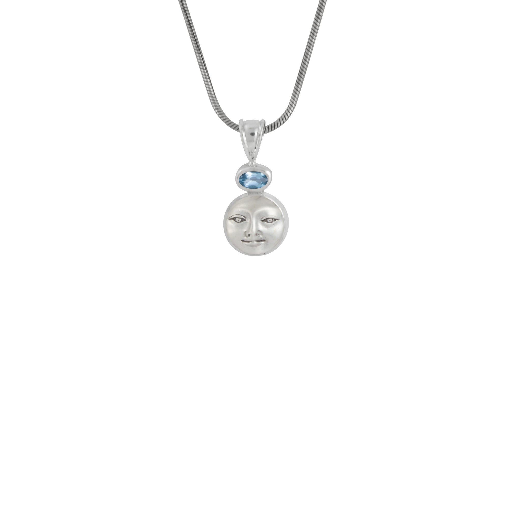 Sterling Silver Pendant With Silver Fce, Oval Stone