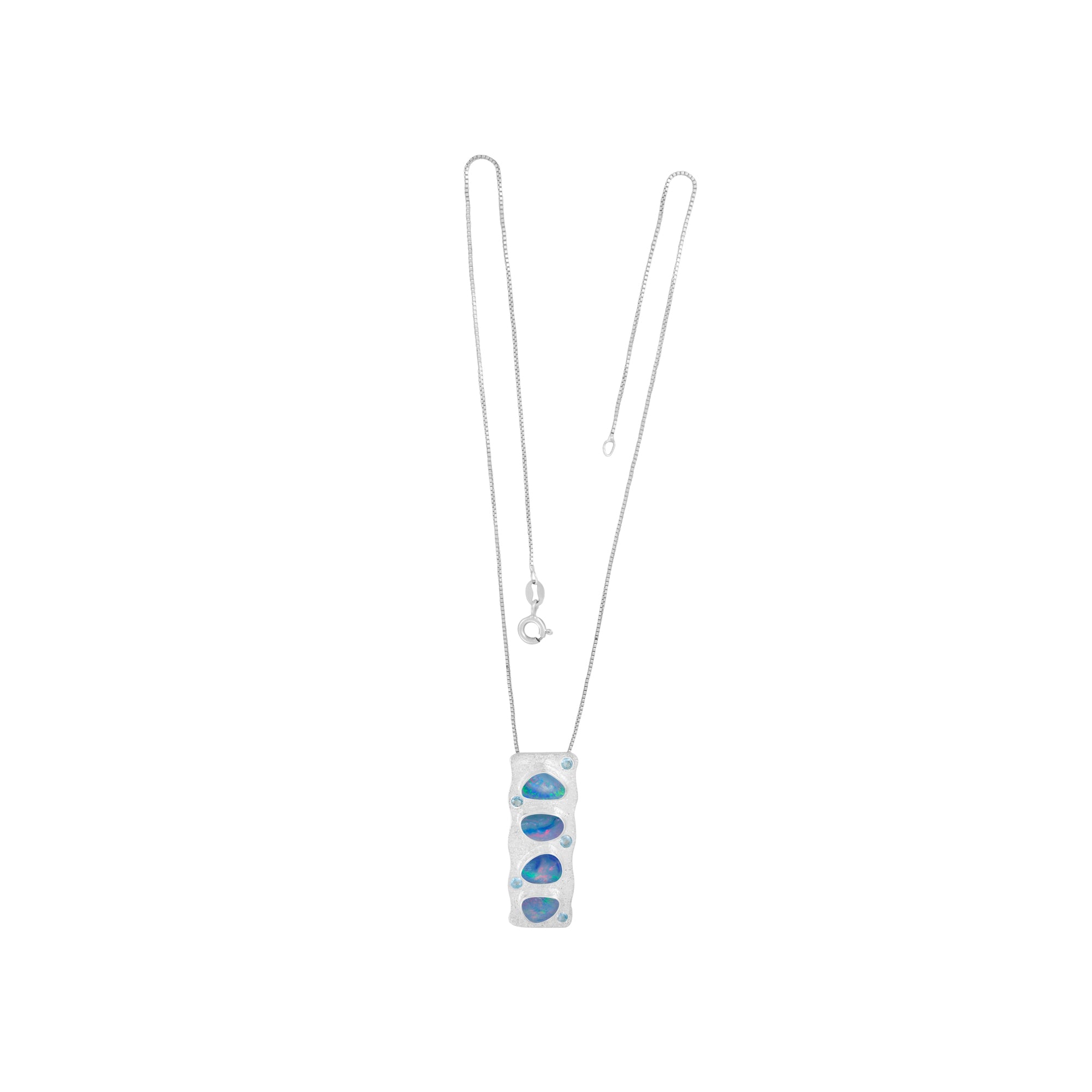 Sterling Silver Necklace With Blue Topaz Round Facet, Opal Free Form