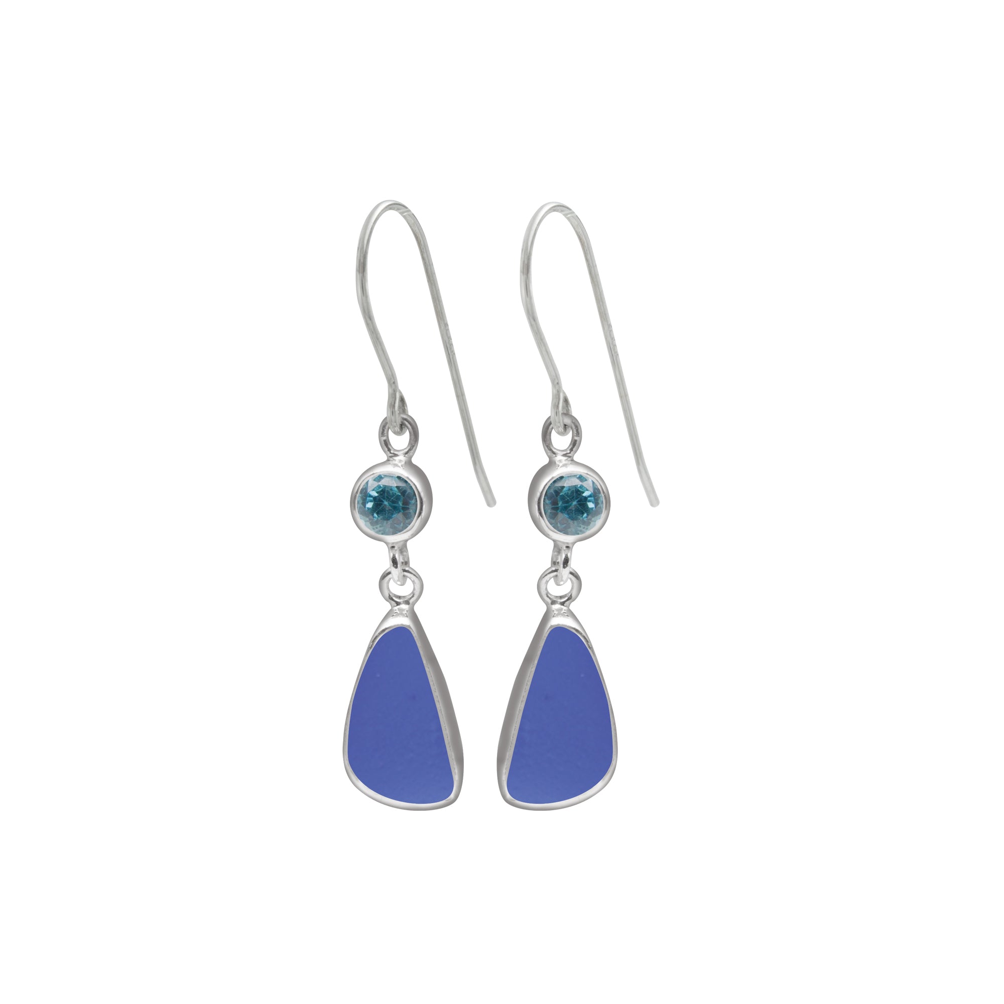 Sterling Silver Earring With Blue Topaz And Sea Glass Drop