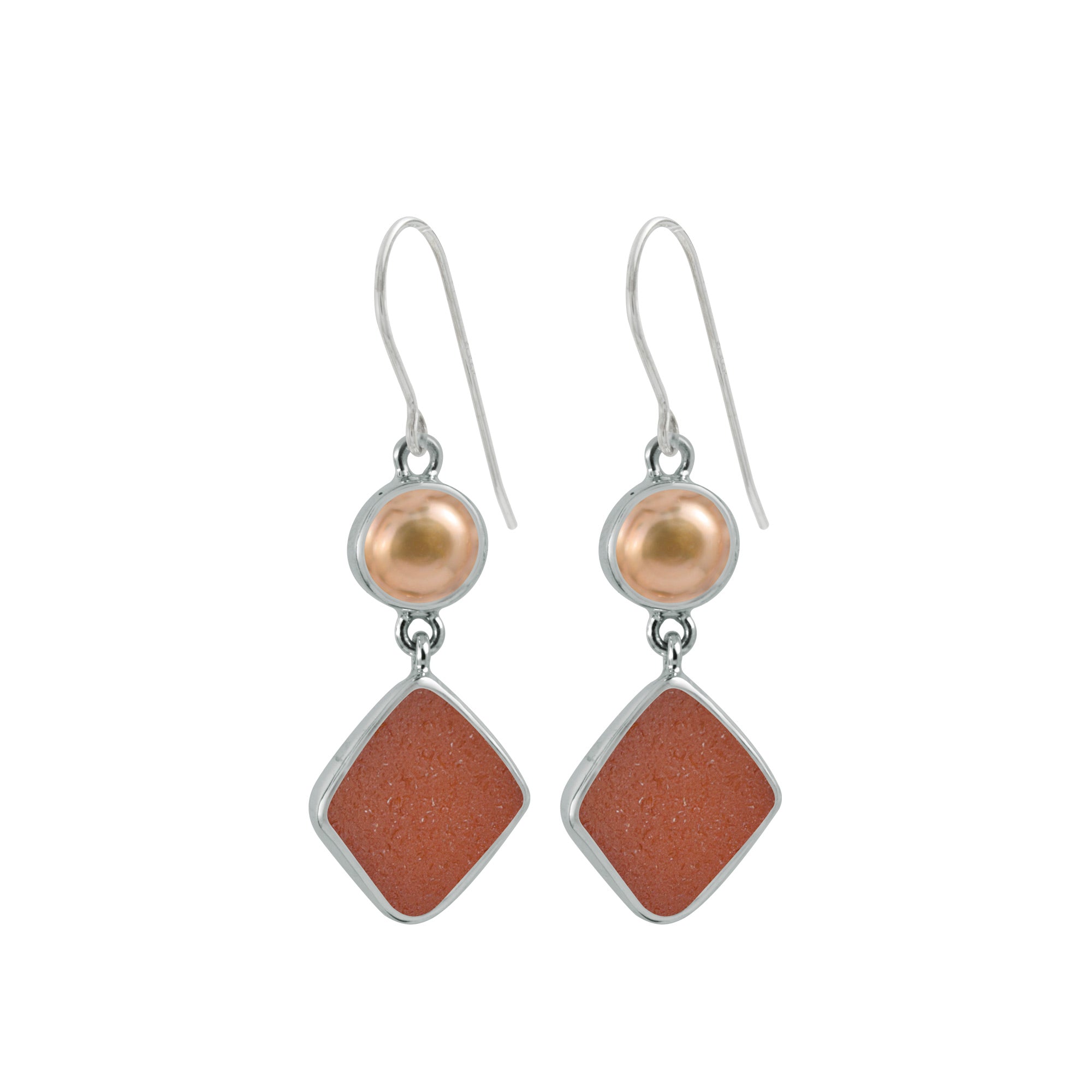 Sterling Earring With Citrine Oval, Sea Glass Brown Drop