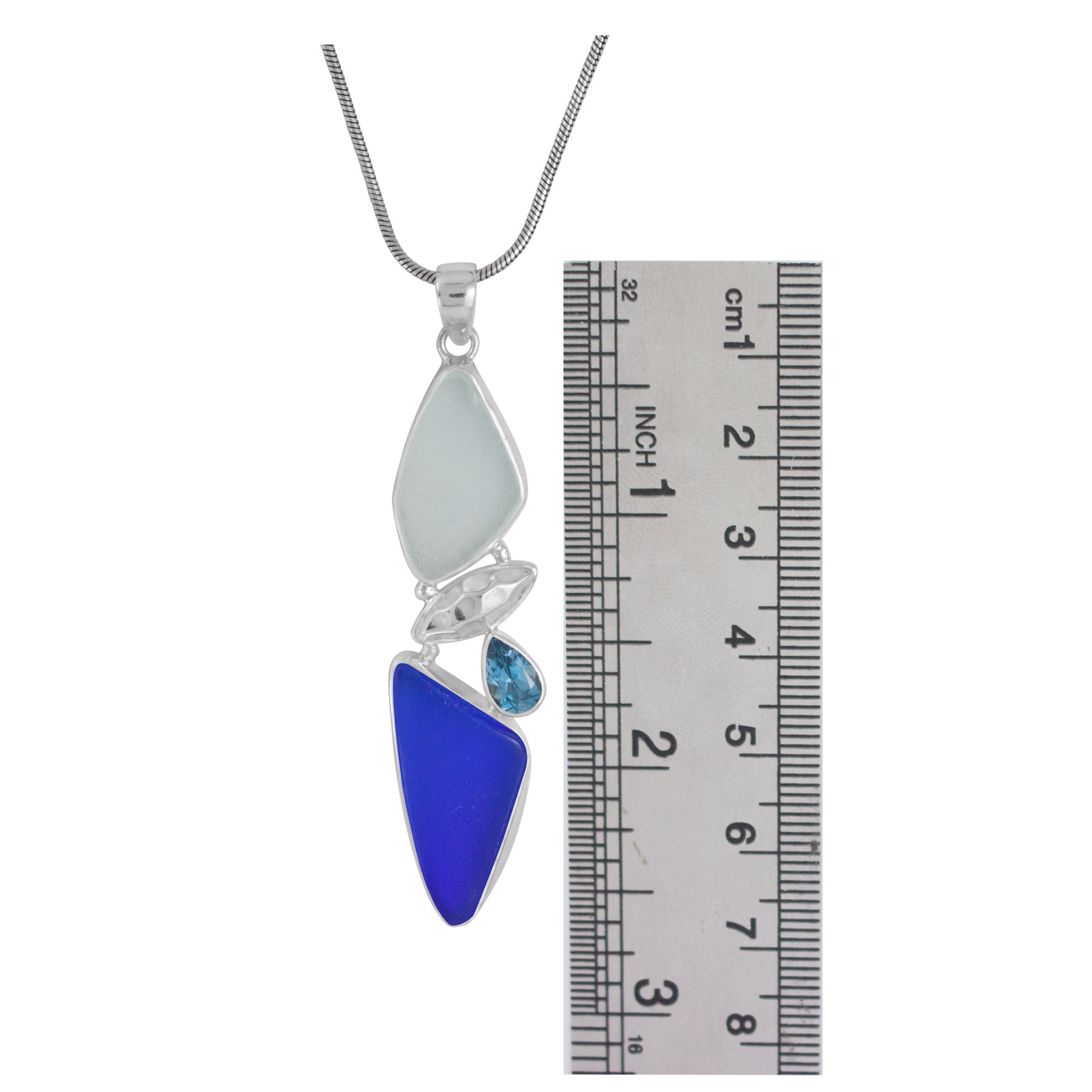 Sterling Silver Pendant With Sea Glass, Blue Topaz Facet