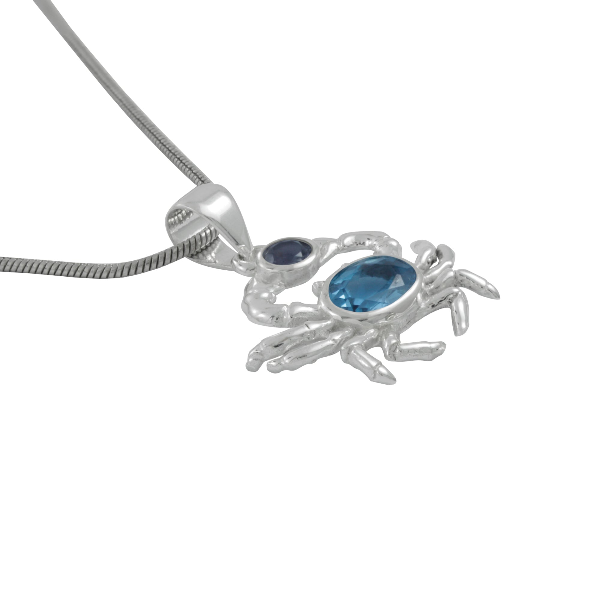 Silver Pendant With Crab Catches a gem stone !