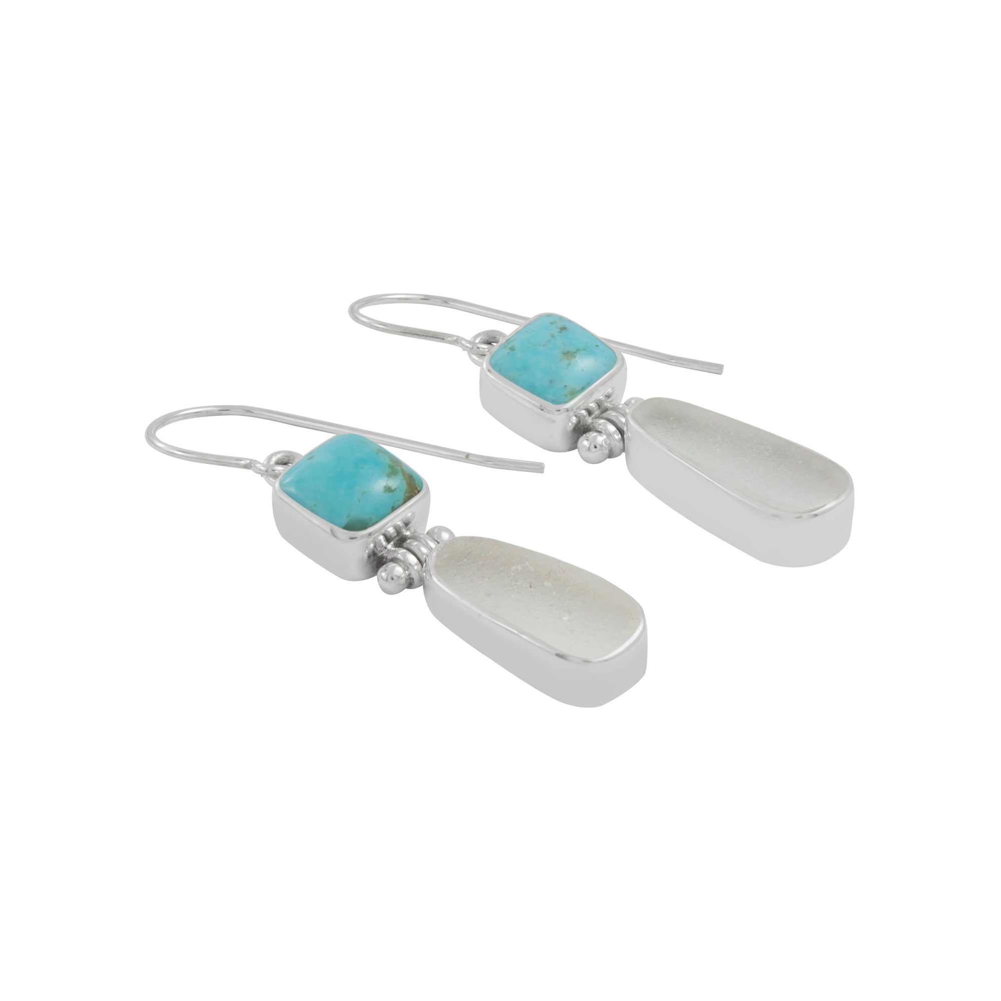 Elegant Turquoise & White Sea Glass earring