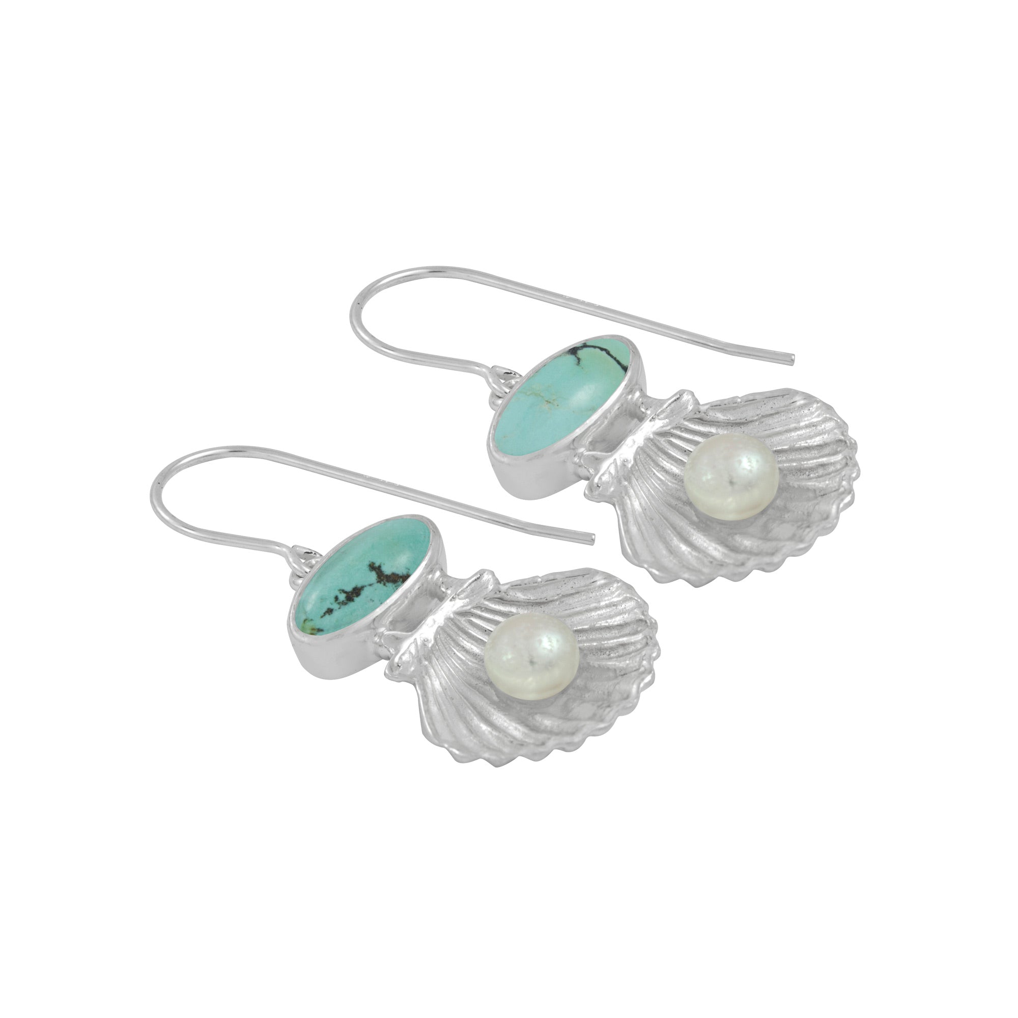 Turqoise and Silver Shell Earring