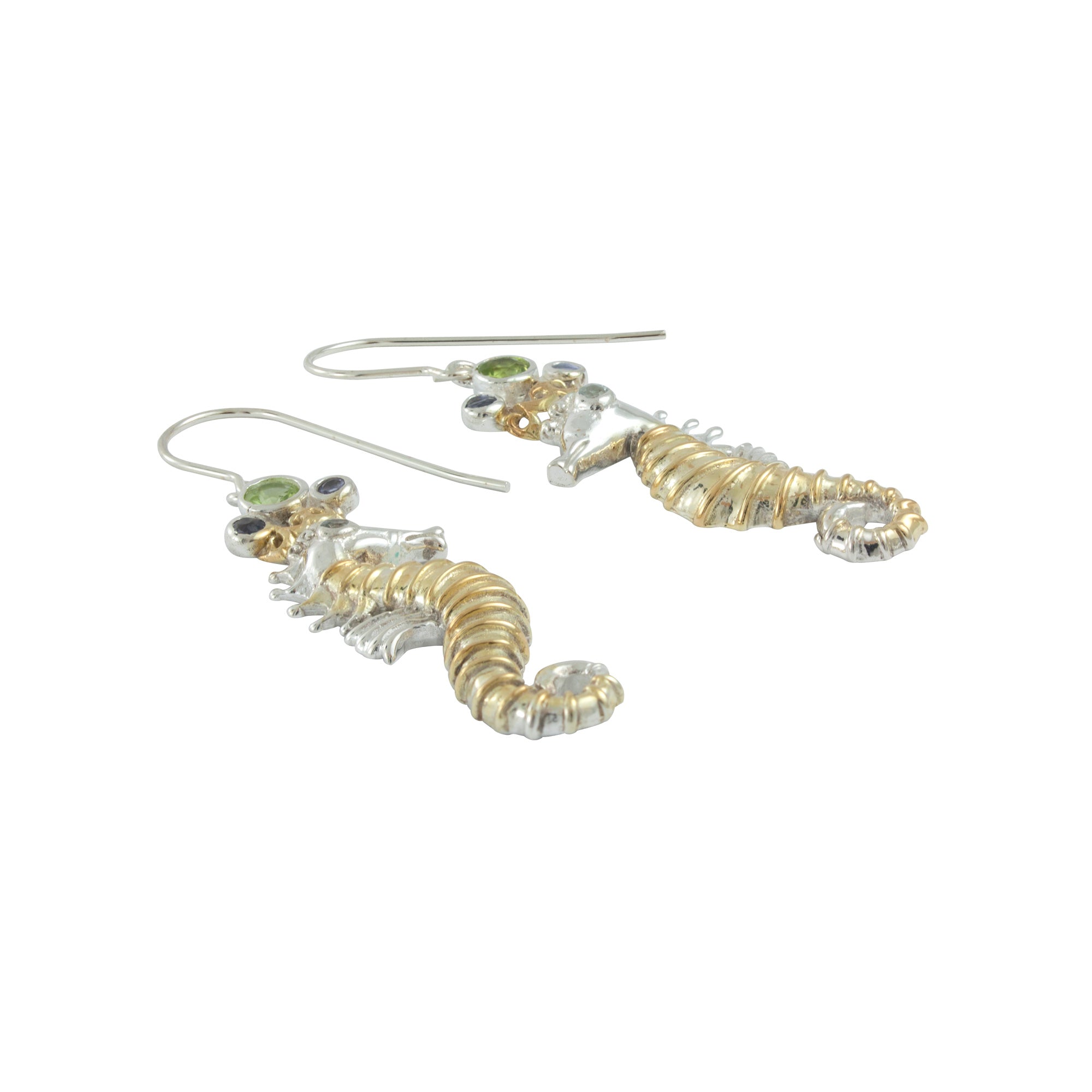 Silver Seahorse Earring with Jeweled Crown