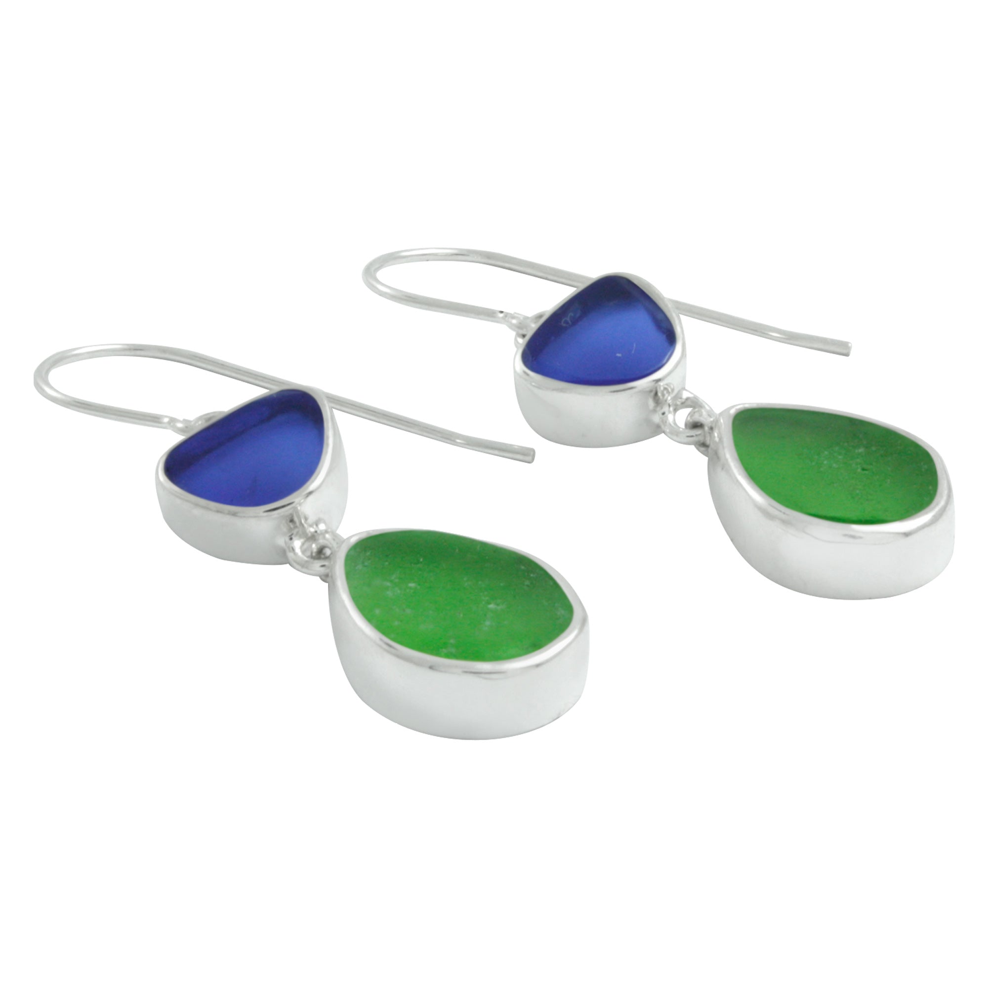 Silver Earring With Sea Glass Blue & Green