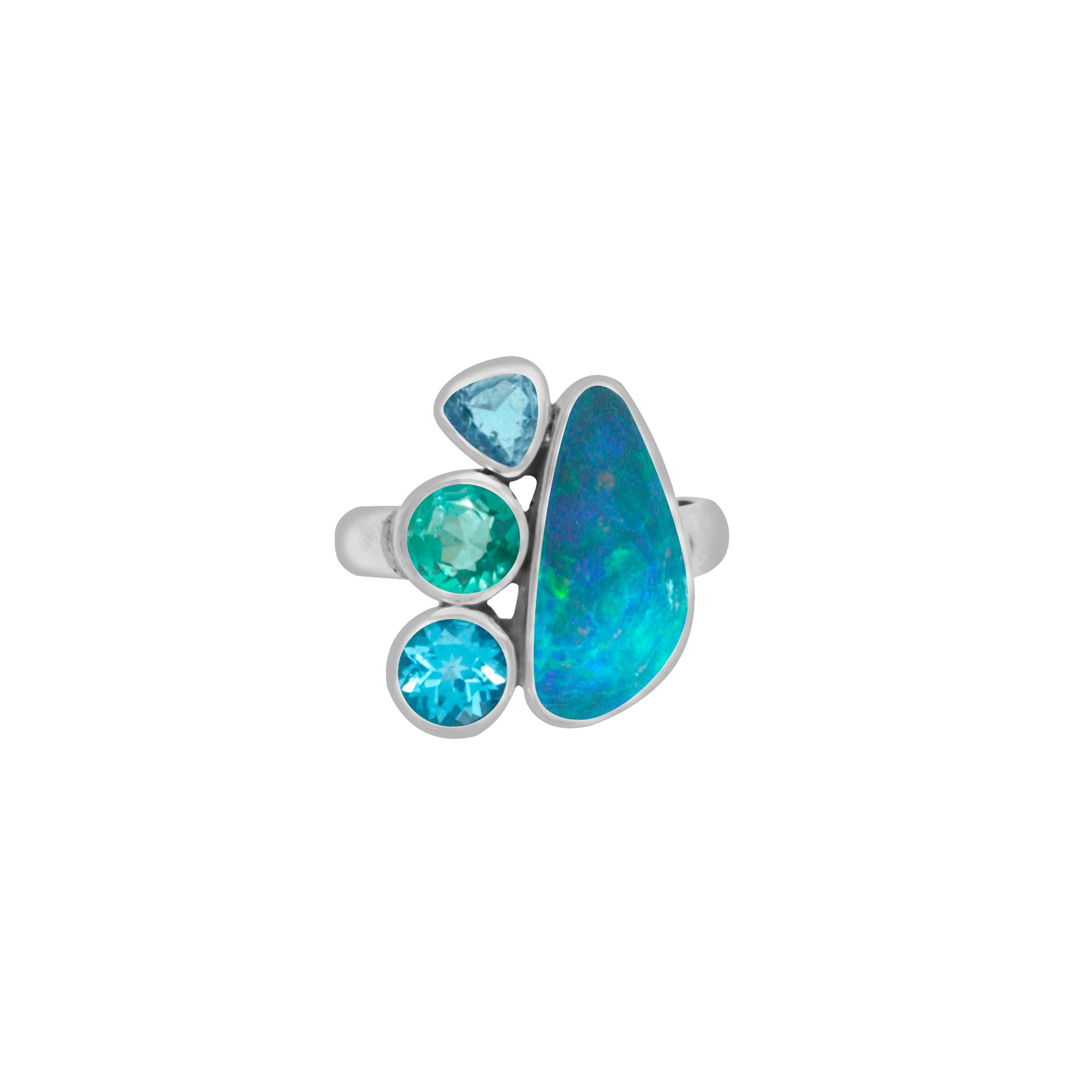 Stunning Opal Ring with Blue and Green Topaz