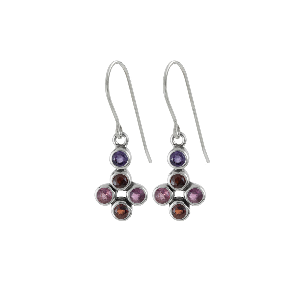 Sterling Silver Earring With Multi Color Facet Stone