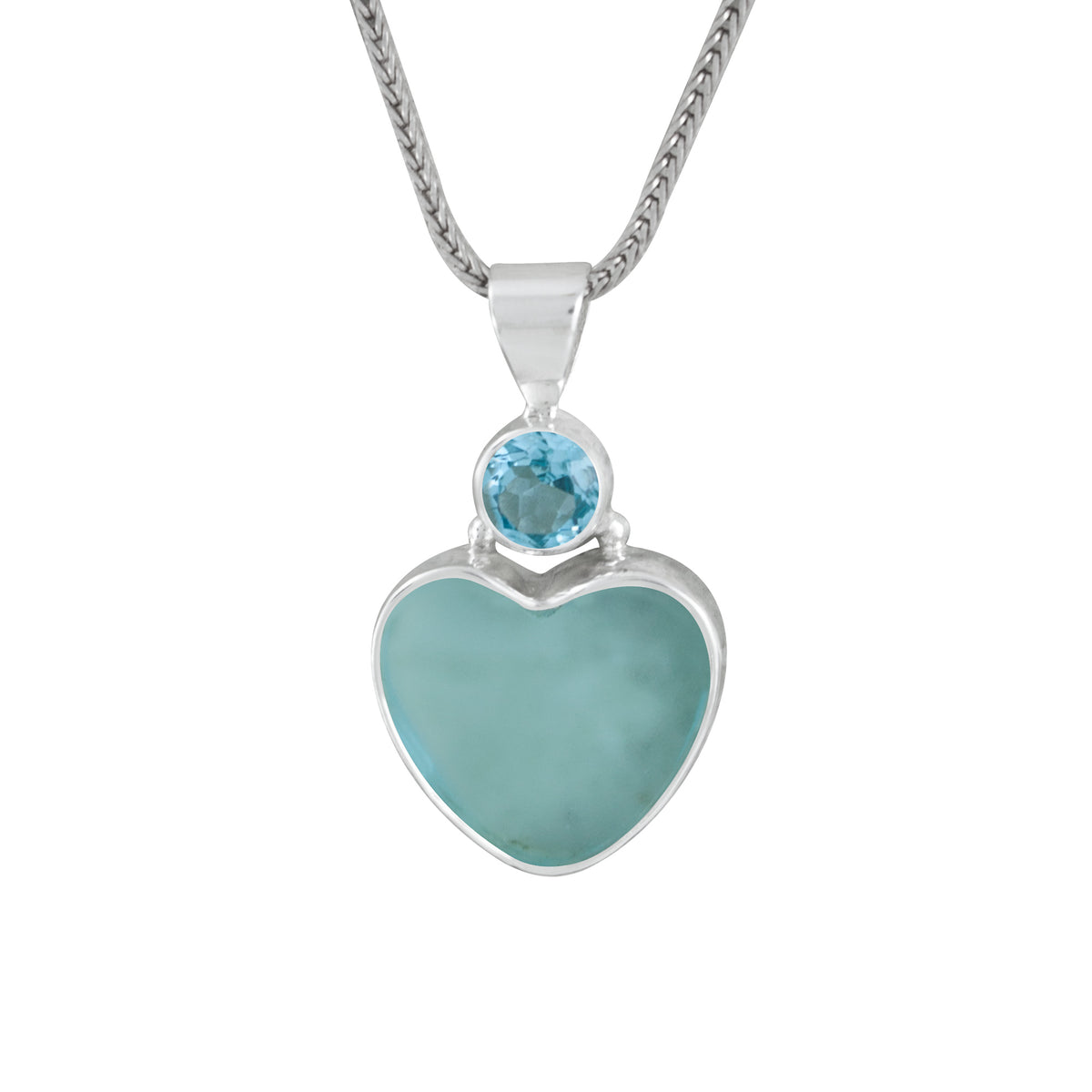 Sterling Silver Pendant With Blue Topaz And Sea Glass