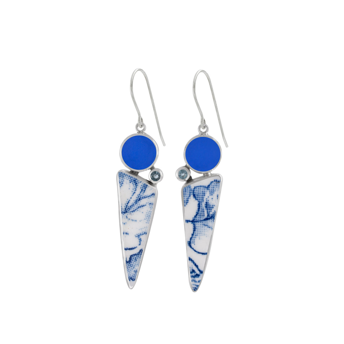 Sterling Silver Earring With Pearl, Blue Topaz Round Facet, Sea Glass Blue