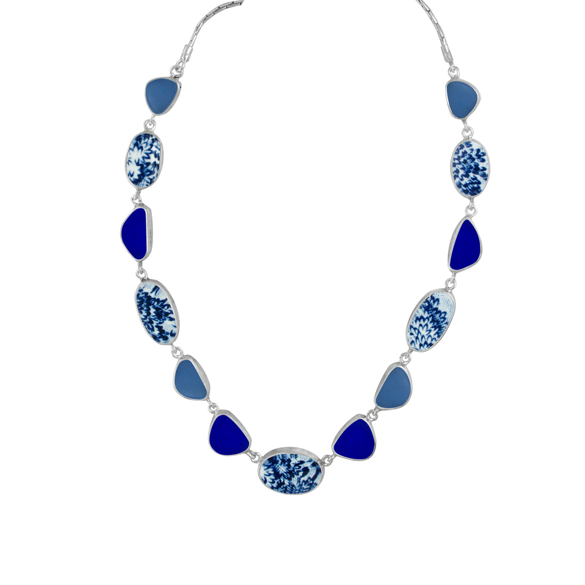 Silver Necklace With Sea Glass And Pottery