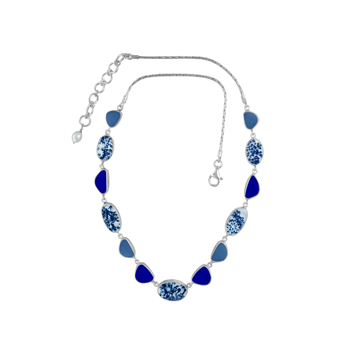 Silver Necklace With Sea Glass And Pottery