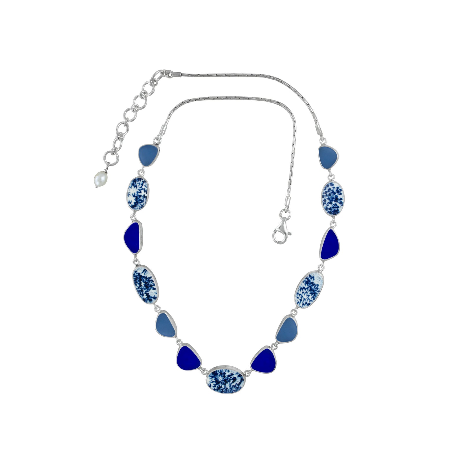 Silver Necklace With Sea Glass And Pottery