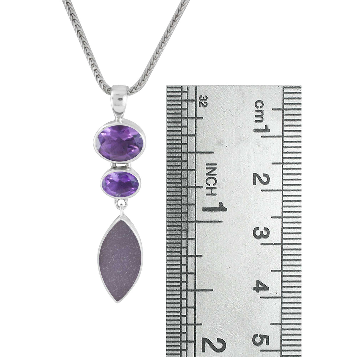 Sterling Silver Pendant With 2 Amethyst Oval Facet,  Sea Glass Lavender