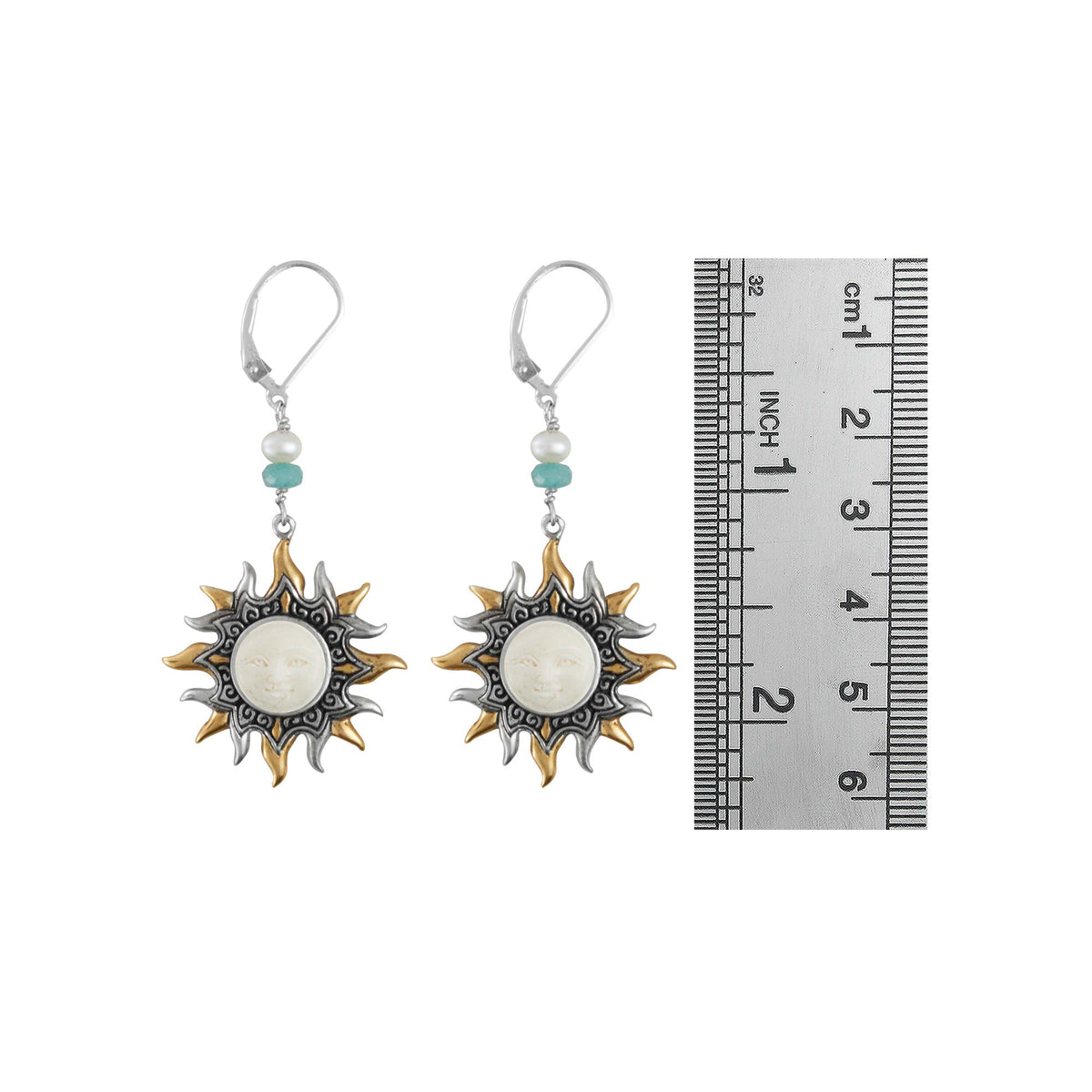 Sterling Silver Sun Collections Earring Bone Face With Pearl, Amozonite