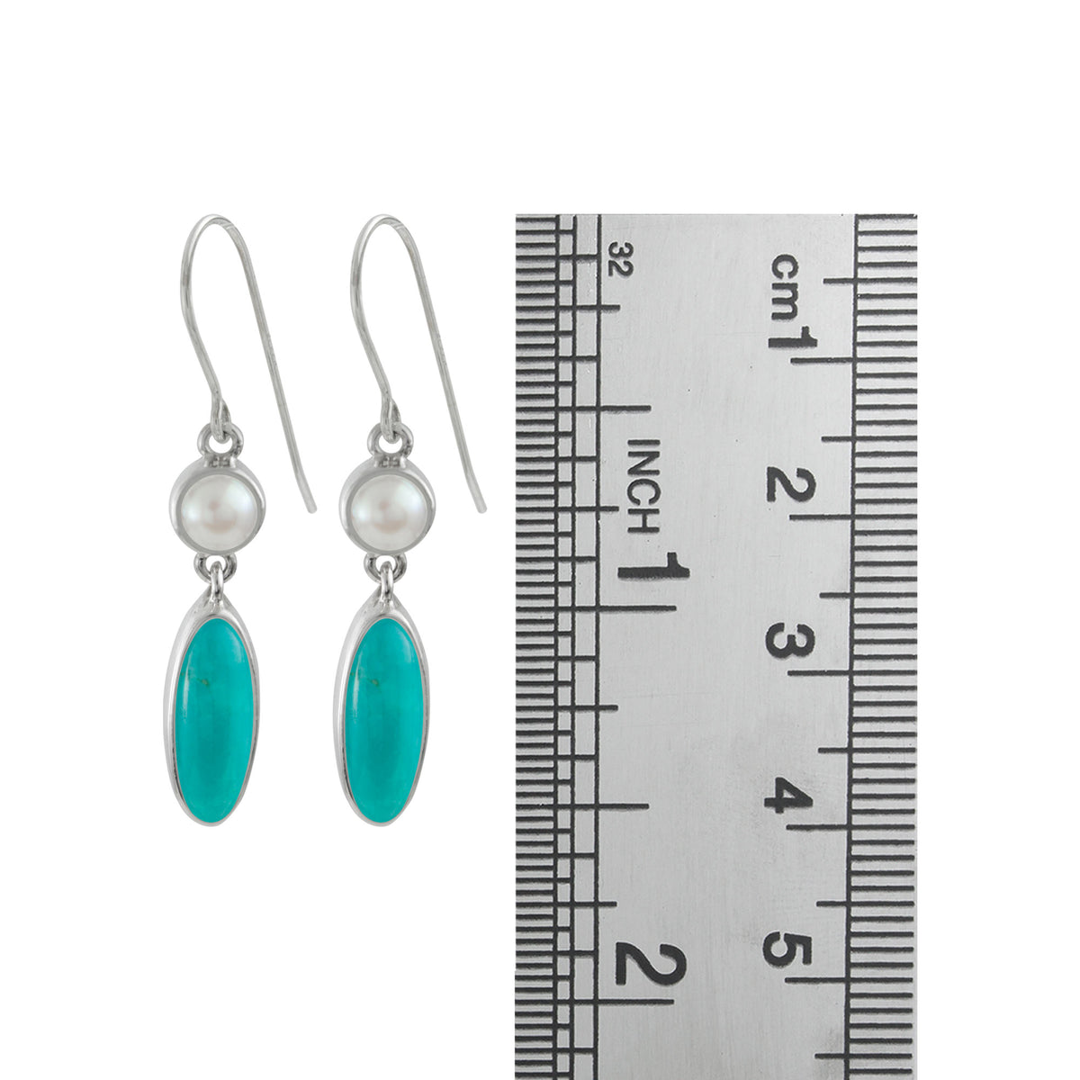 Sterling Silver Earring With Turqouise Round And Oval Drop