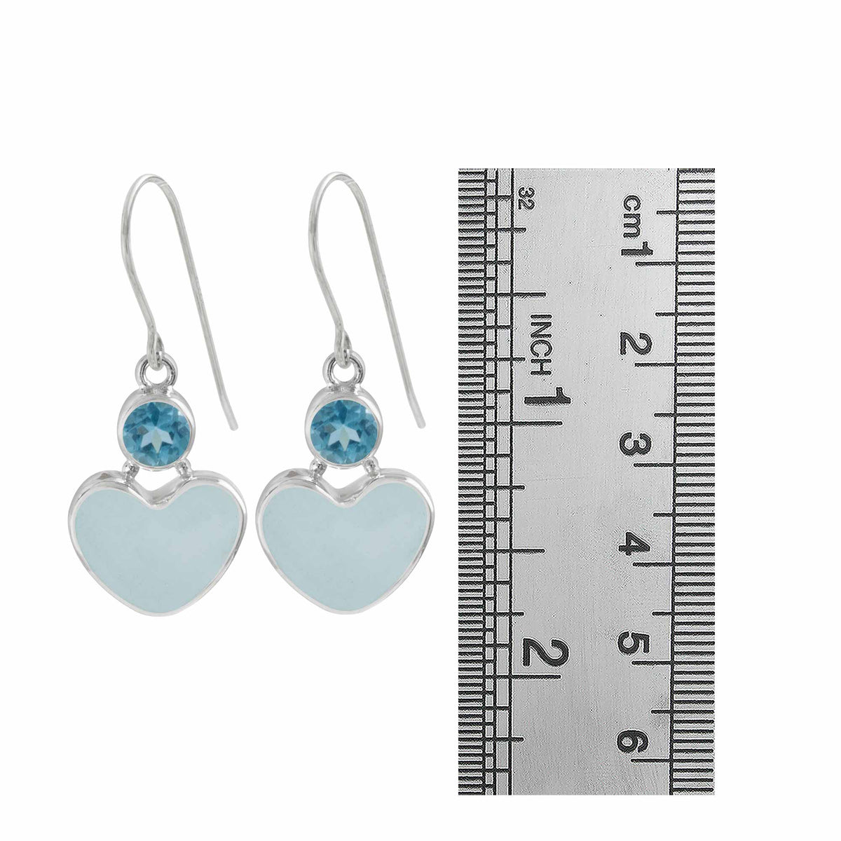Heart Shape Sea Glass &amp; Blue Topaz Earrings