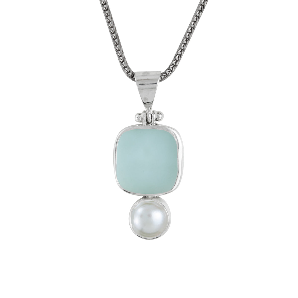 Sterling Silver Pendant With Sea Glass, Pearl