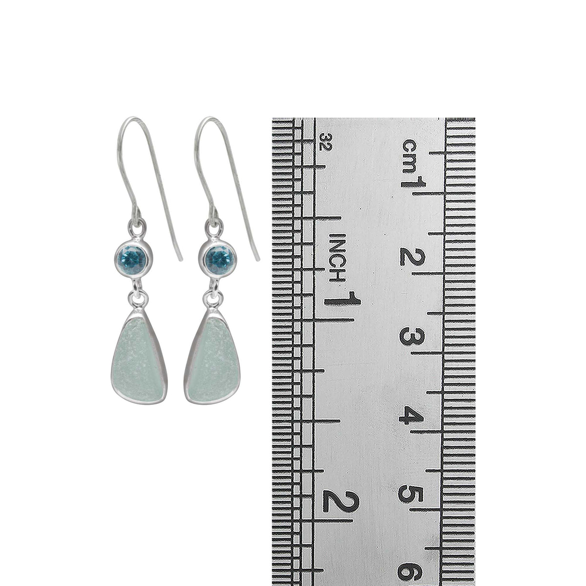 Sterling Silver Earring With Blue Topaz And Sea Glass Drop