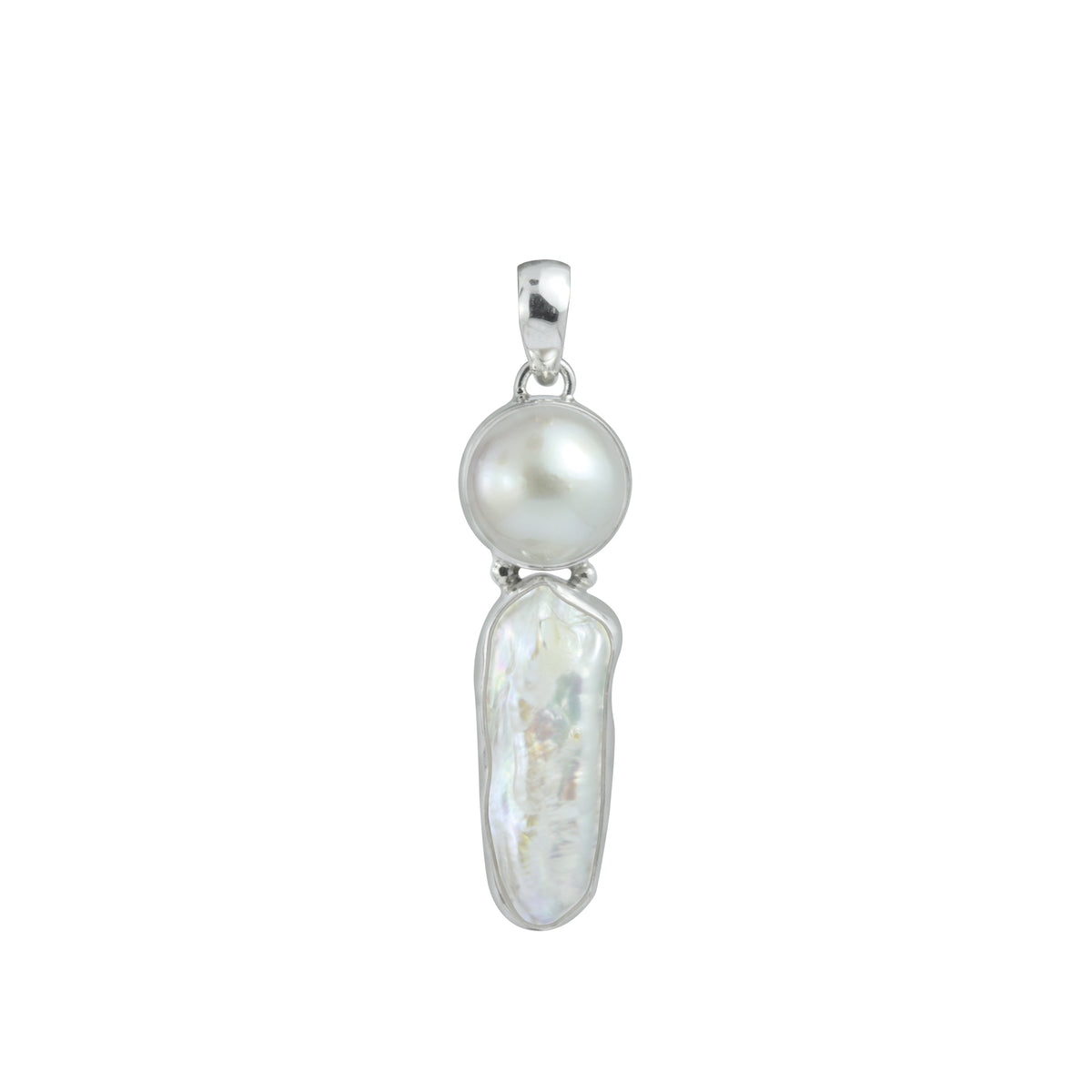Sterling Silver Pendant With Pearl Mabe &amp; Biwa