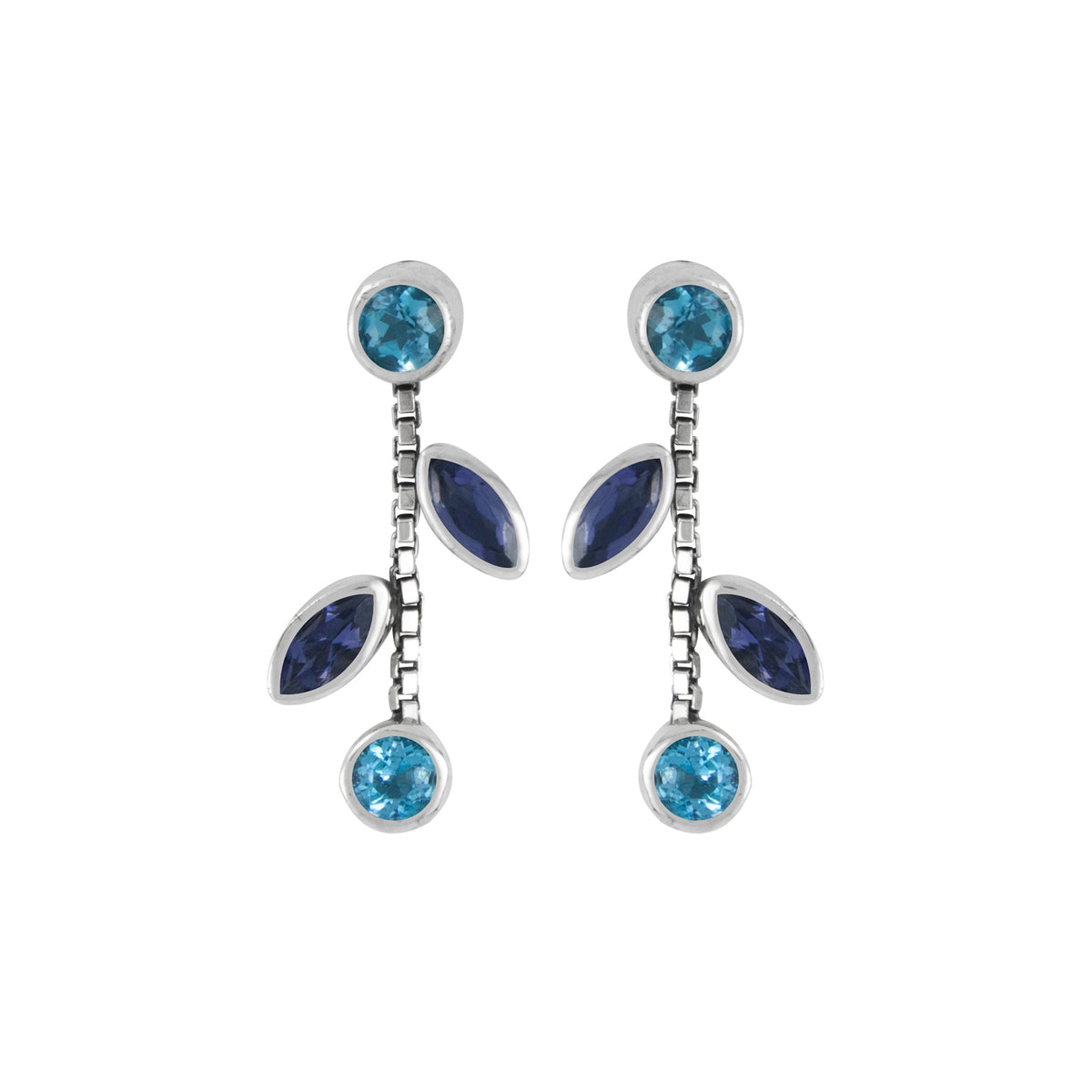 Silver Earring With Iolite And Blue Topaz