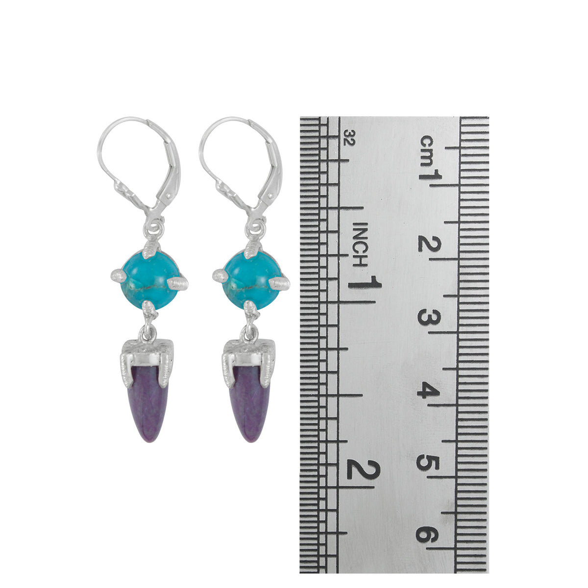 Sterling Silver Earring With Turquoise Round, Sugilate Bullet