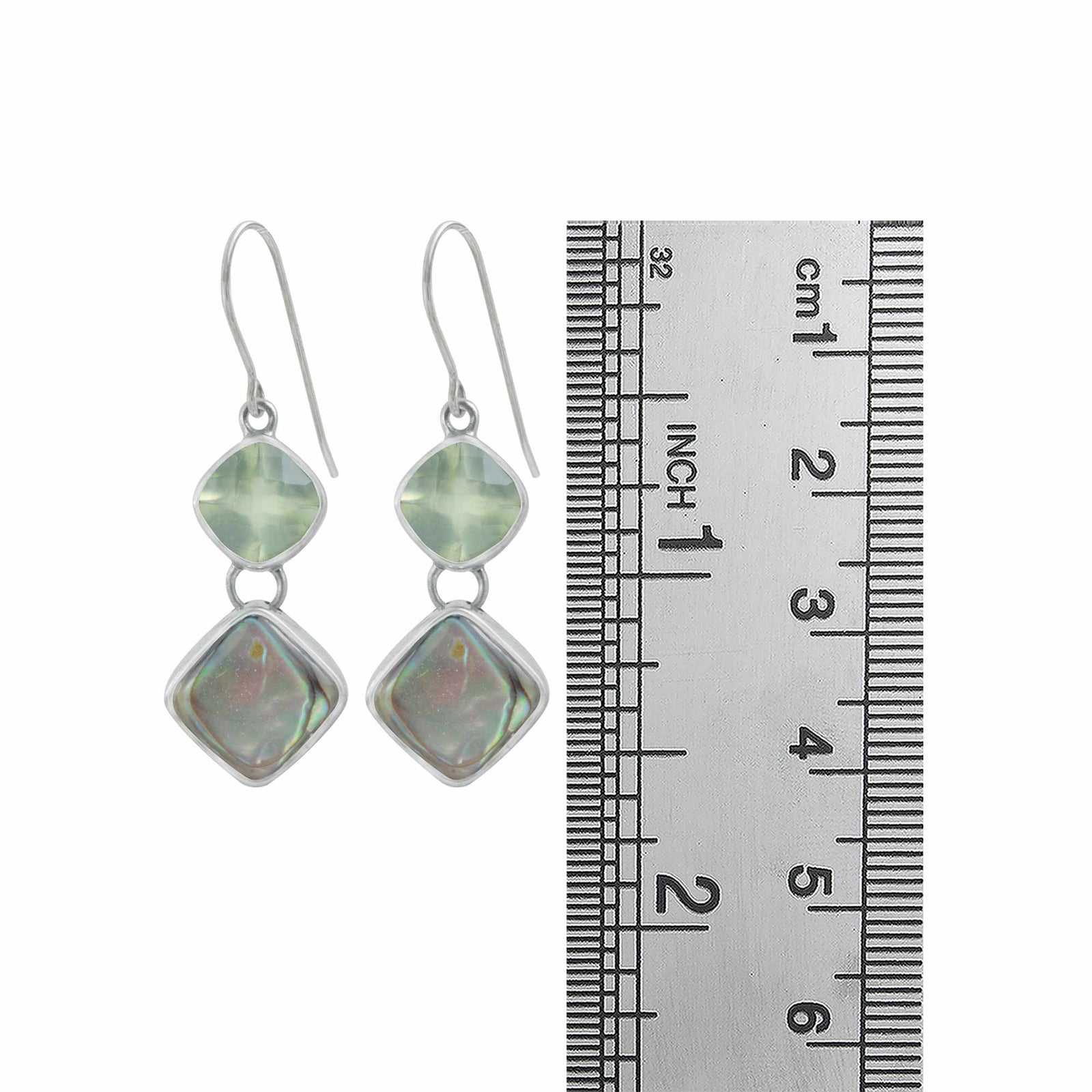 Sterling Silver Earring With Praynite Rectangle , Paua Rectangle