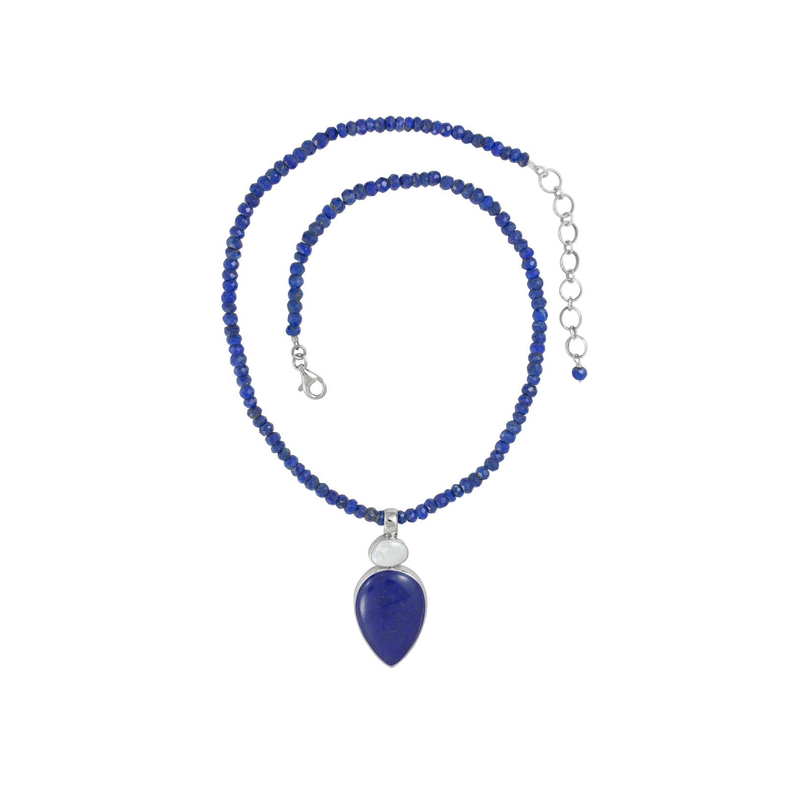 Silver Necklace With Pearl And Lapis