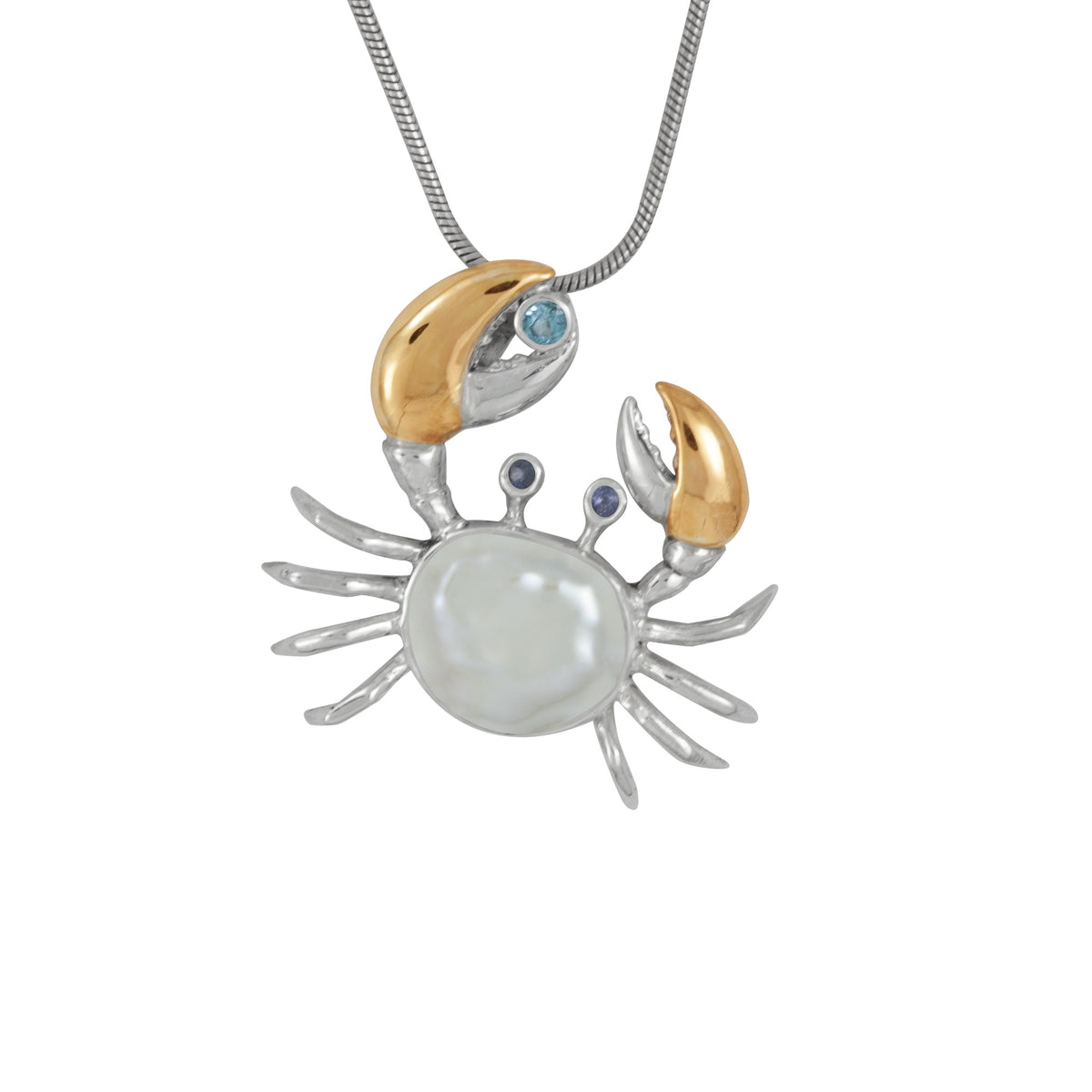 Sterling Silver Pendant Crab Component With Pearl, Iolite, Blue Topaz Round Facet