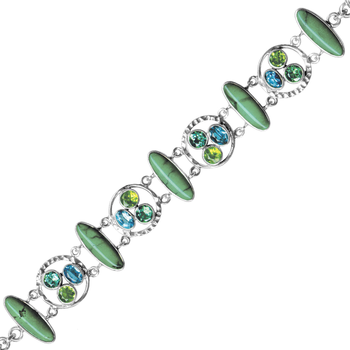 Sterling Silver Bracelet With Oval Turquoise, Multi Shape
