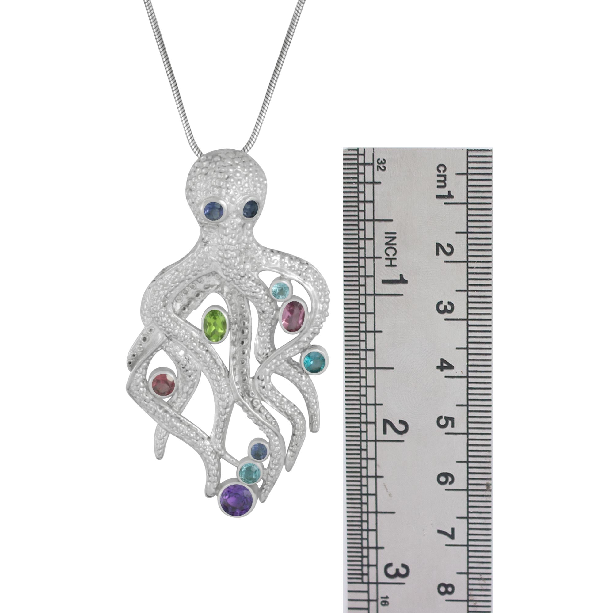Silver Pendant With Octopus Component With Multi Facet Stone