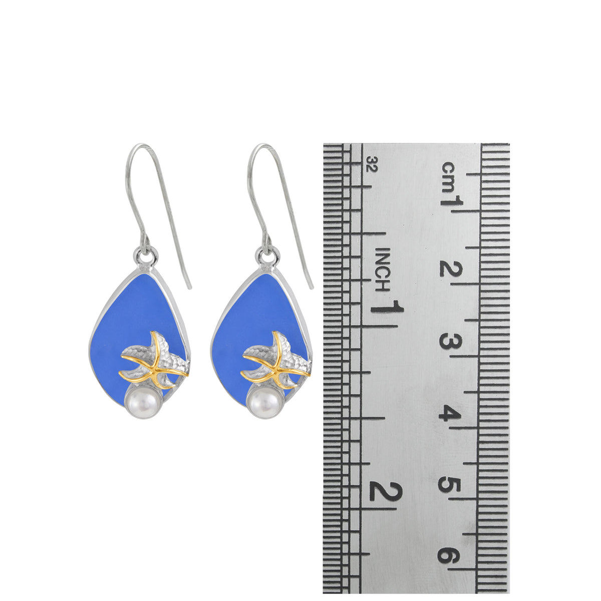 Sea Glass Earring with Starfish &amp;Gemstones