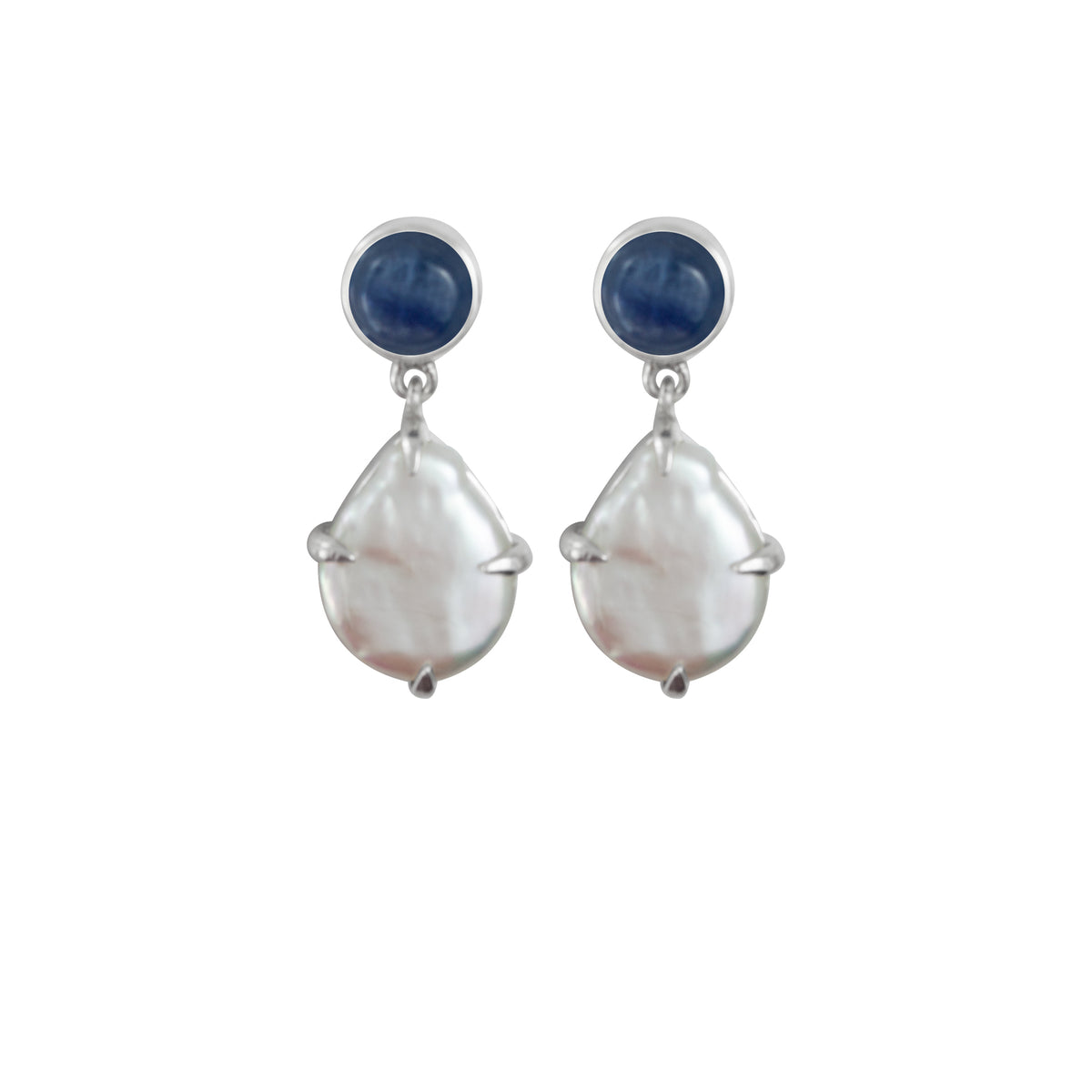Sterling Silver Earring With Kynite Round, Pearl Drop