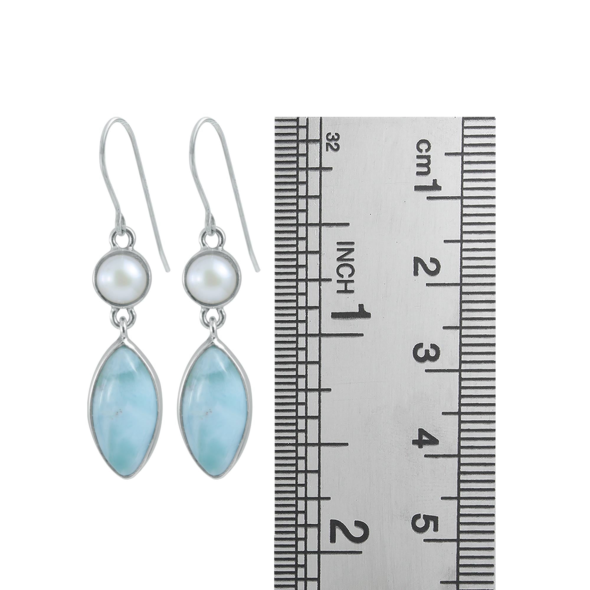 Larimar And Pearl Silver Earring
