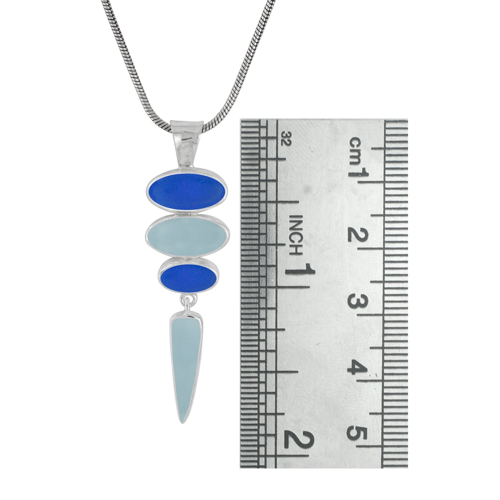 Sterling Silver Pendant With Sea Glass Aqua & Blue