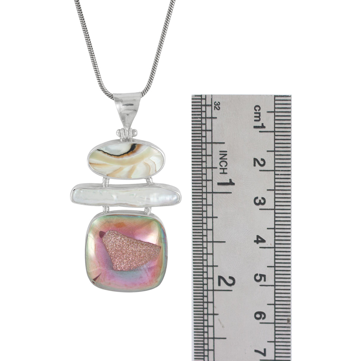 Gorgeous Pendant with Nautilas Shell ,Pearl &amp; Spanish Rose colored Druze