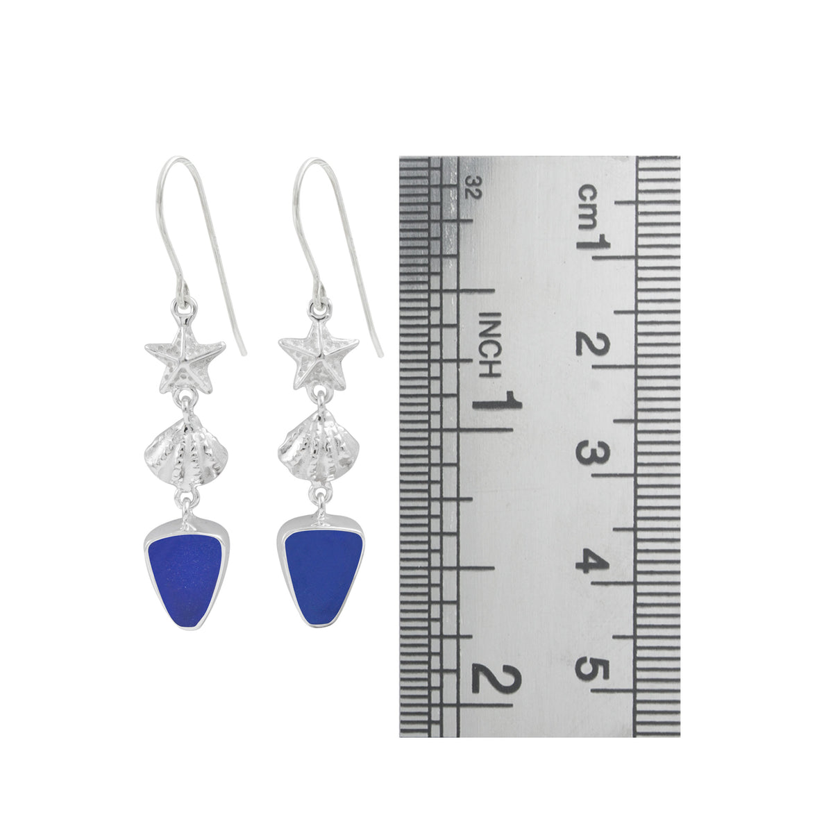 Sterling Silver Earring With Shell Component &amp; Sea Glass