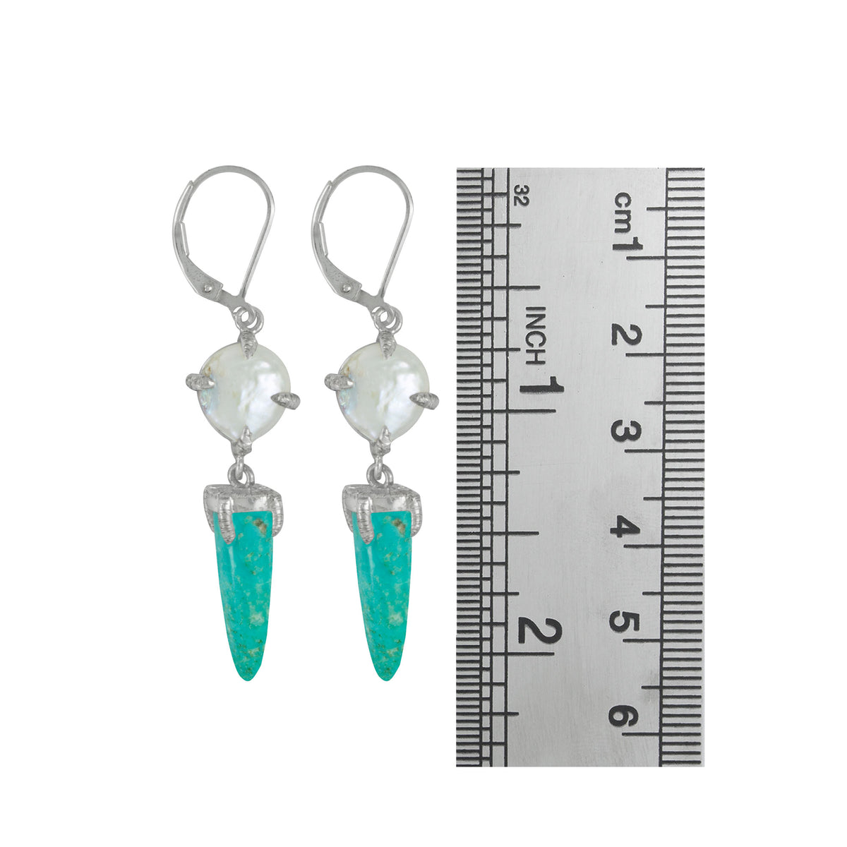 Sterling Silver Earring With Anethyst Round Cab, Turquoise Tongue