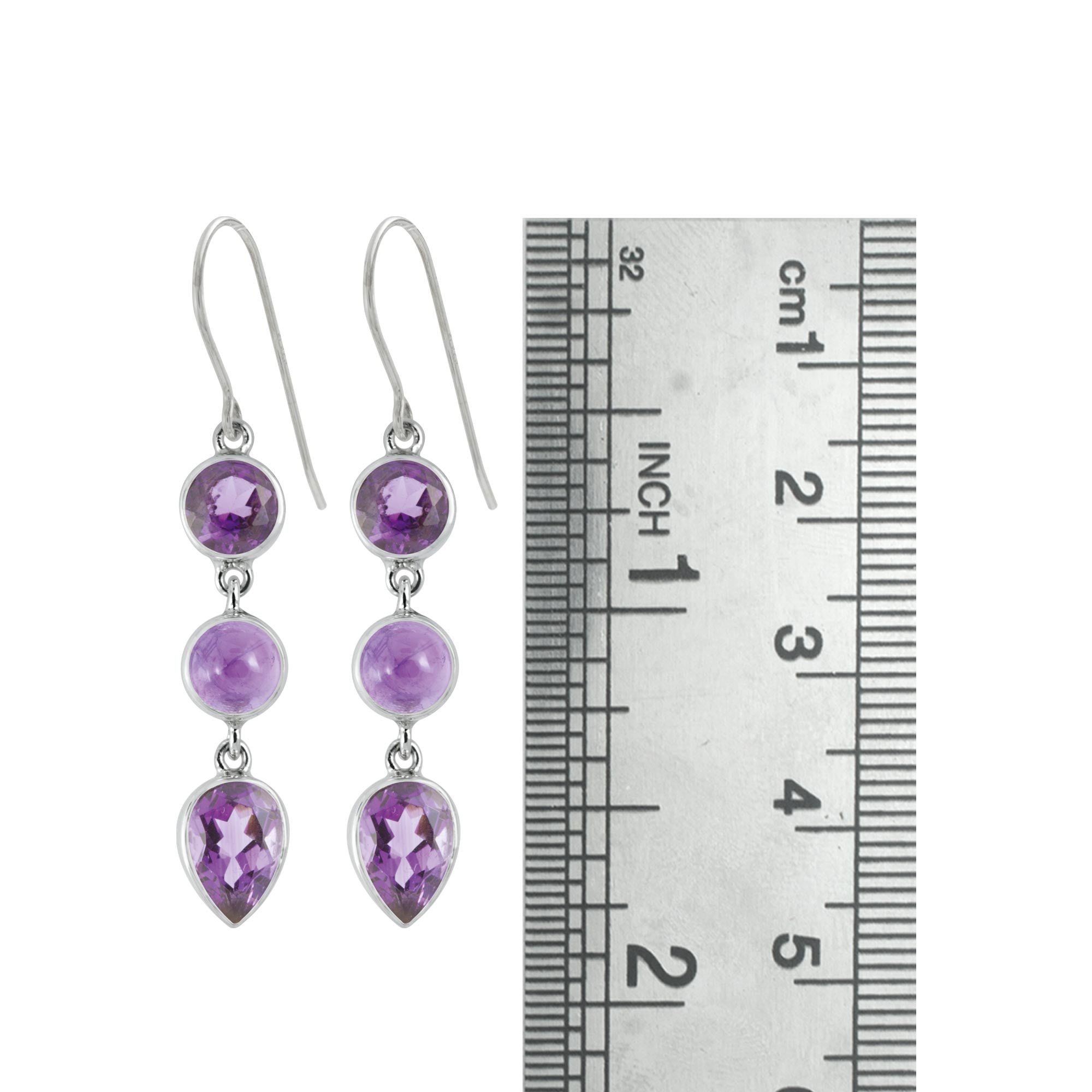 Sterling Silver Earring With Amethyst Wound & Pear Drop