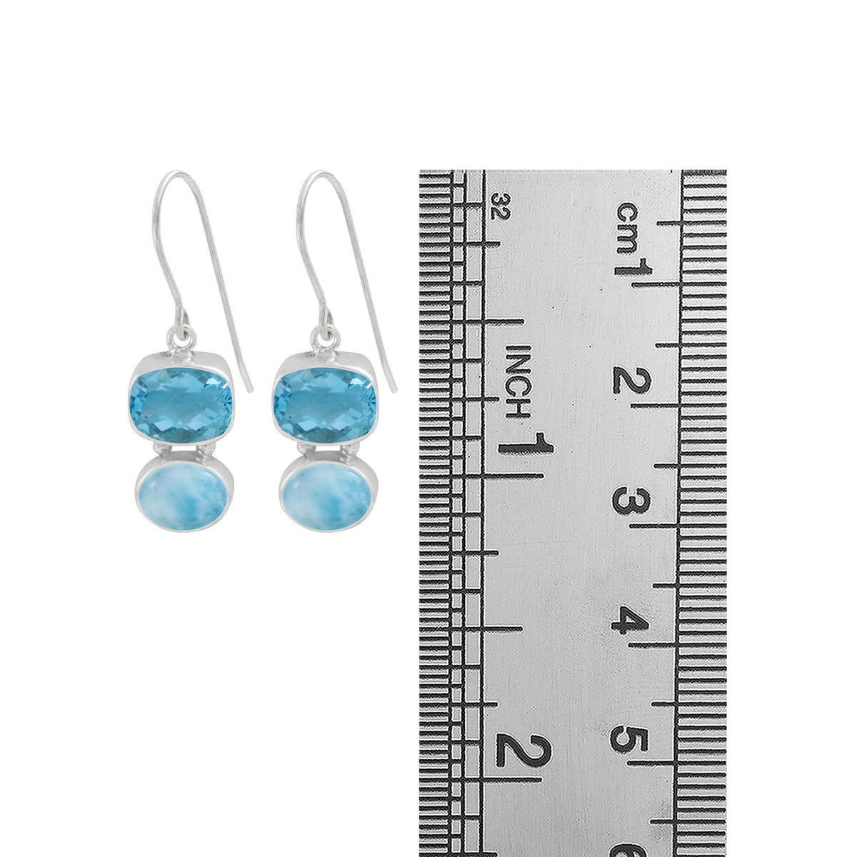 Sterling Silver Earring With Blue Topaz, Larimar Oval