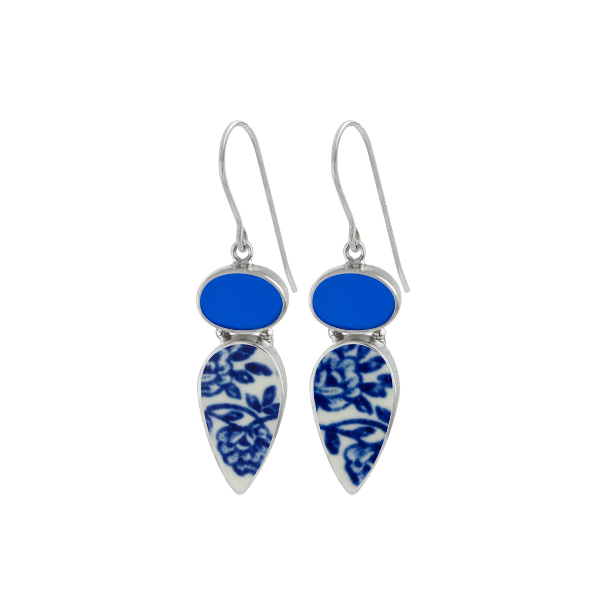 Silver Earring With Sea Glass And Pottery