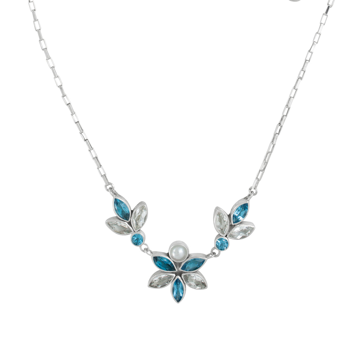 Silver Necklace With Blue Topaz, White Topaz