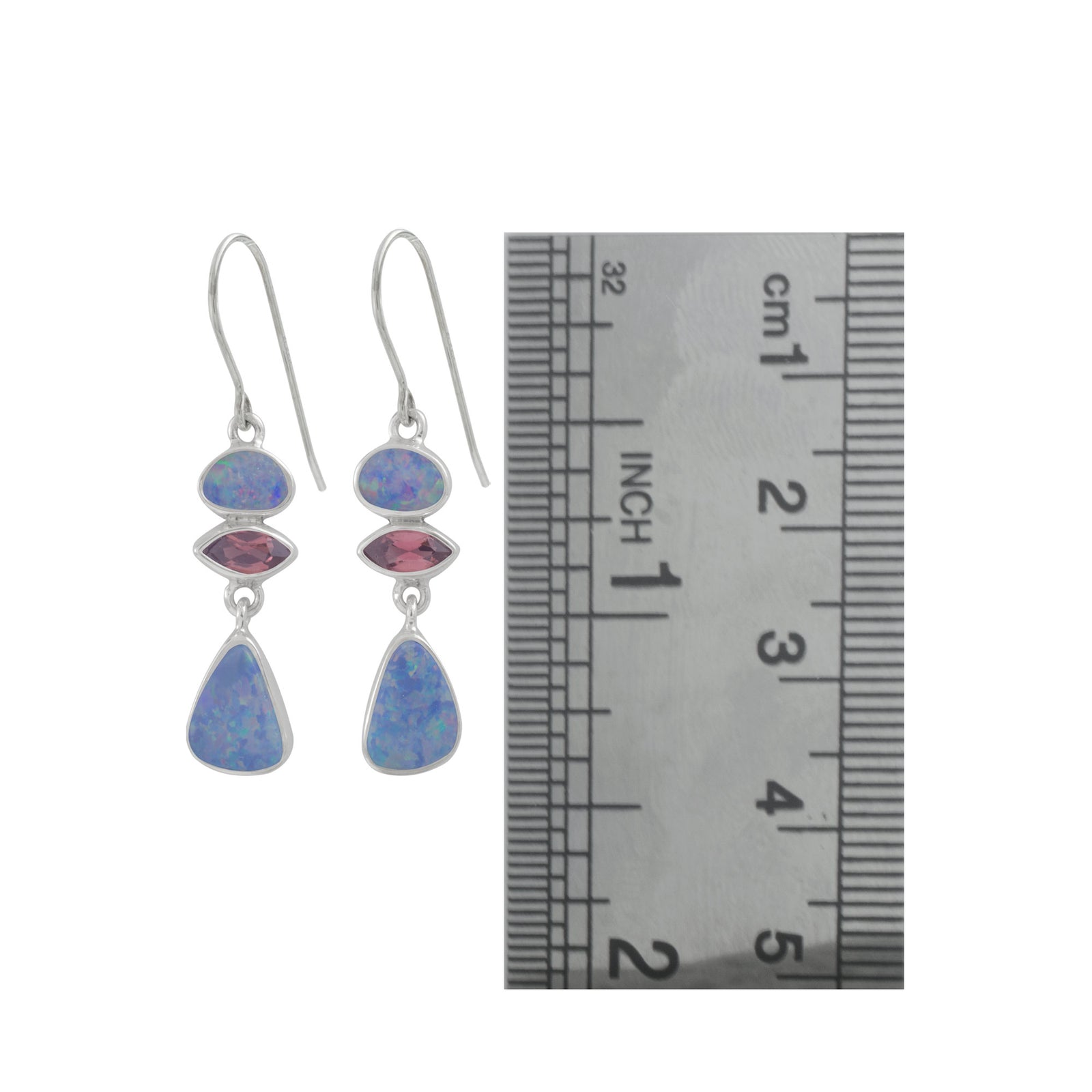 Sterling Silver Earring With Opal Free Form, Rhodolite Garnet Marquis