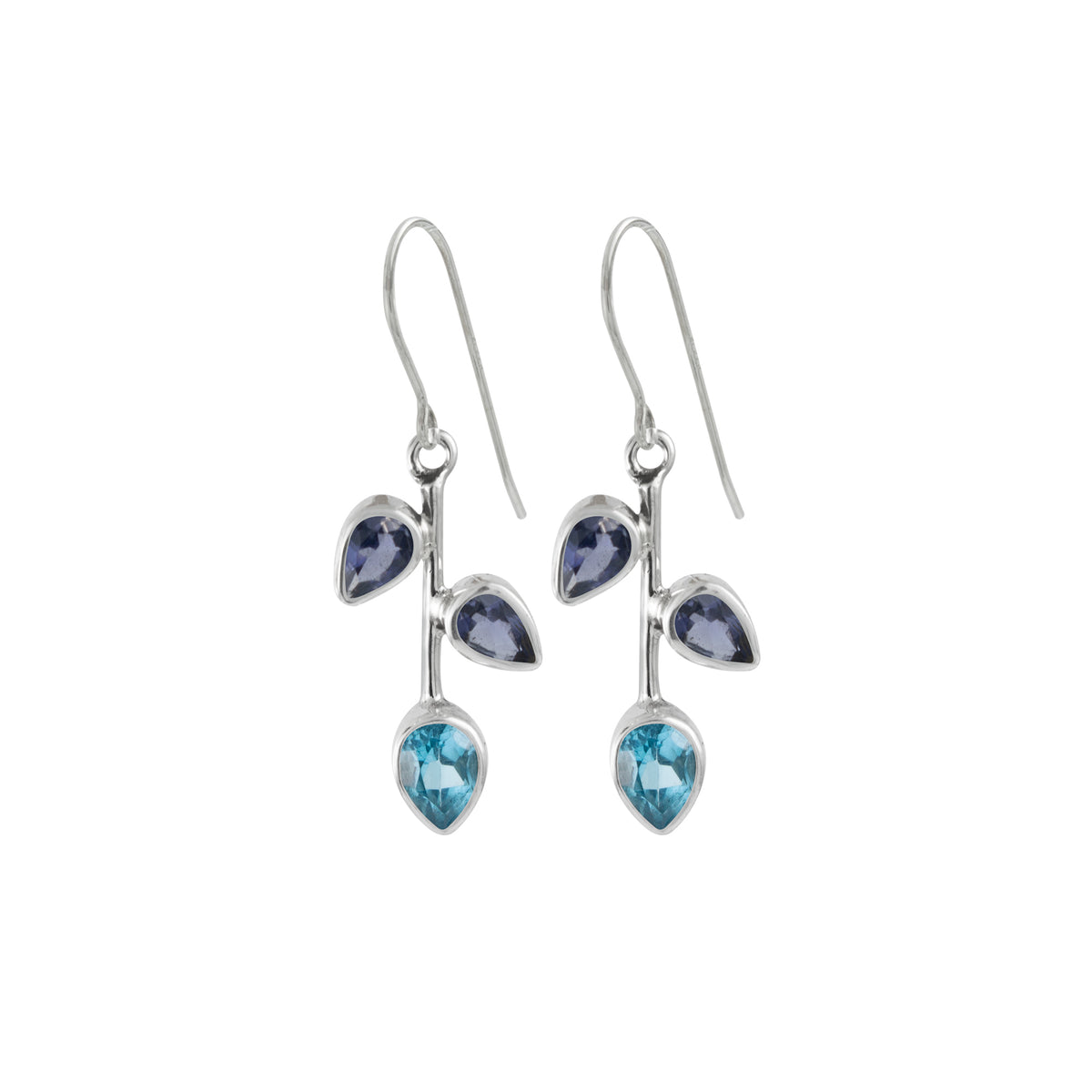 Sterling Silver Earring With  Iolite &amp; Blue Topaz Pear Facet